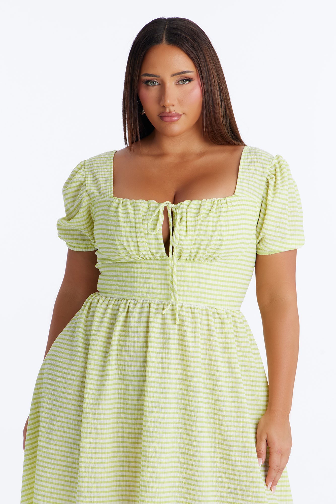 Cecelia Striped Midi Dress - Green/combo Fashion Nova