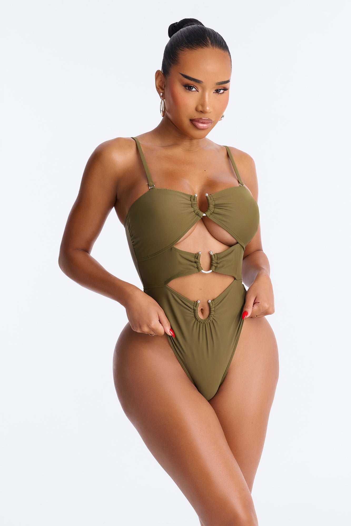 Mimosas By The Pool U Wire Cut Out 1 Piece Swimsuit - Olive Fashion Nova