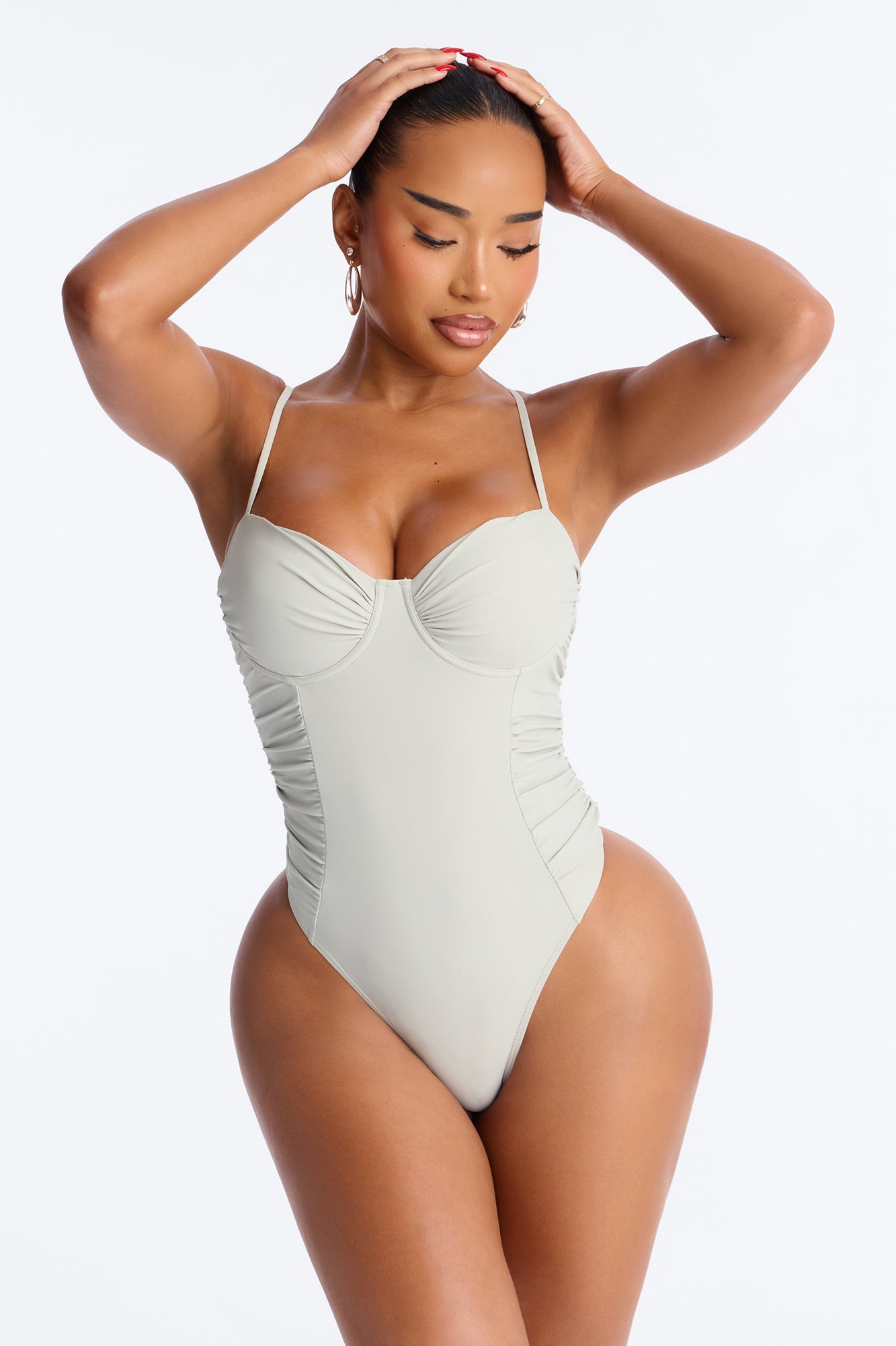 Sunsets In Aruba Underwire Ruched 1 Piece Swimsuit - Sage