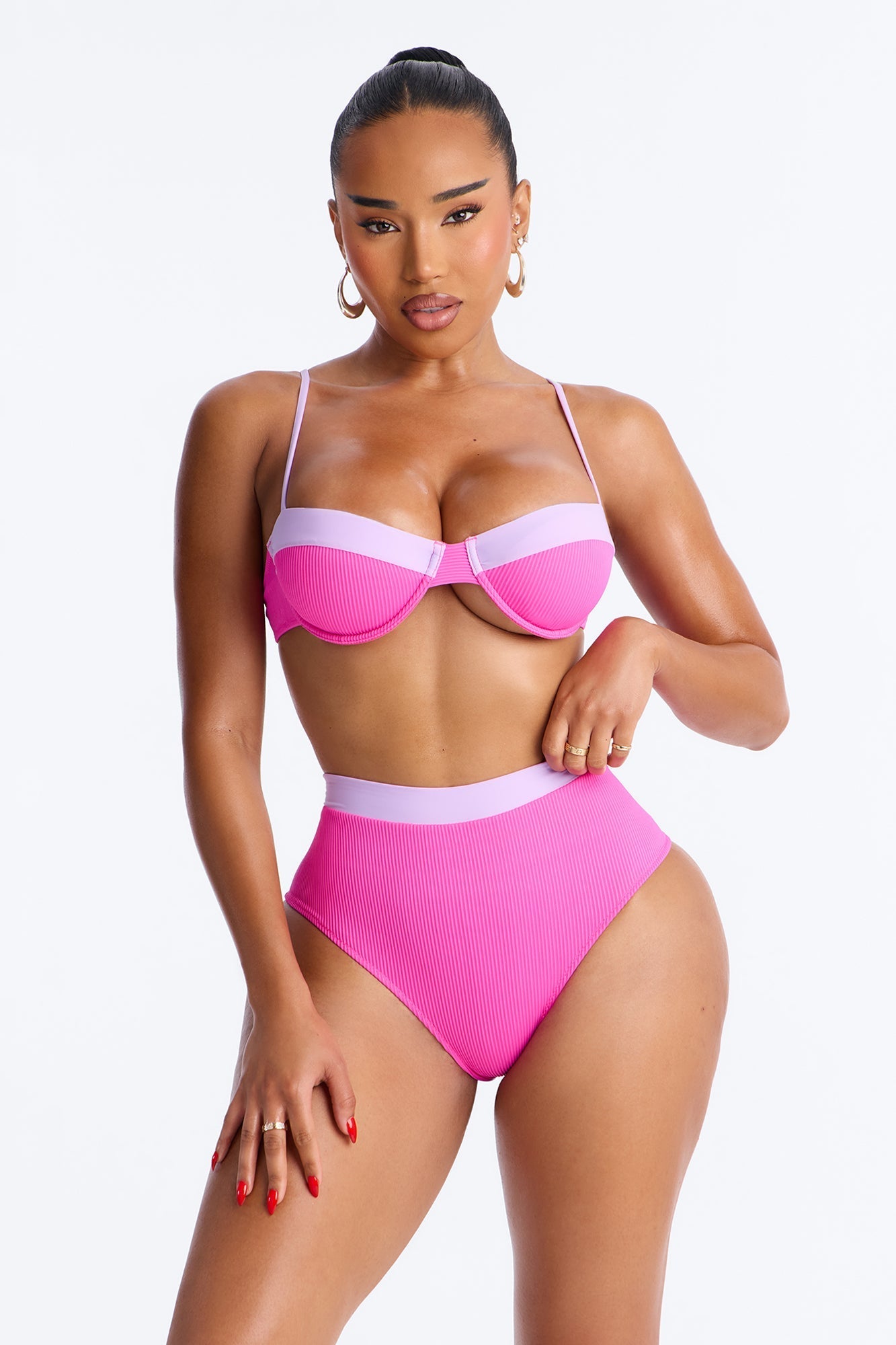 Catching Waves & Baes 2 Piece Bra Cup Bikini Set - Fuchsia/combo NEWFASHIONEDGE