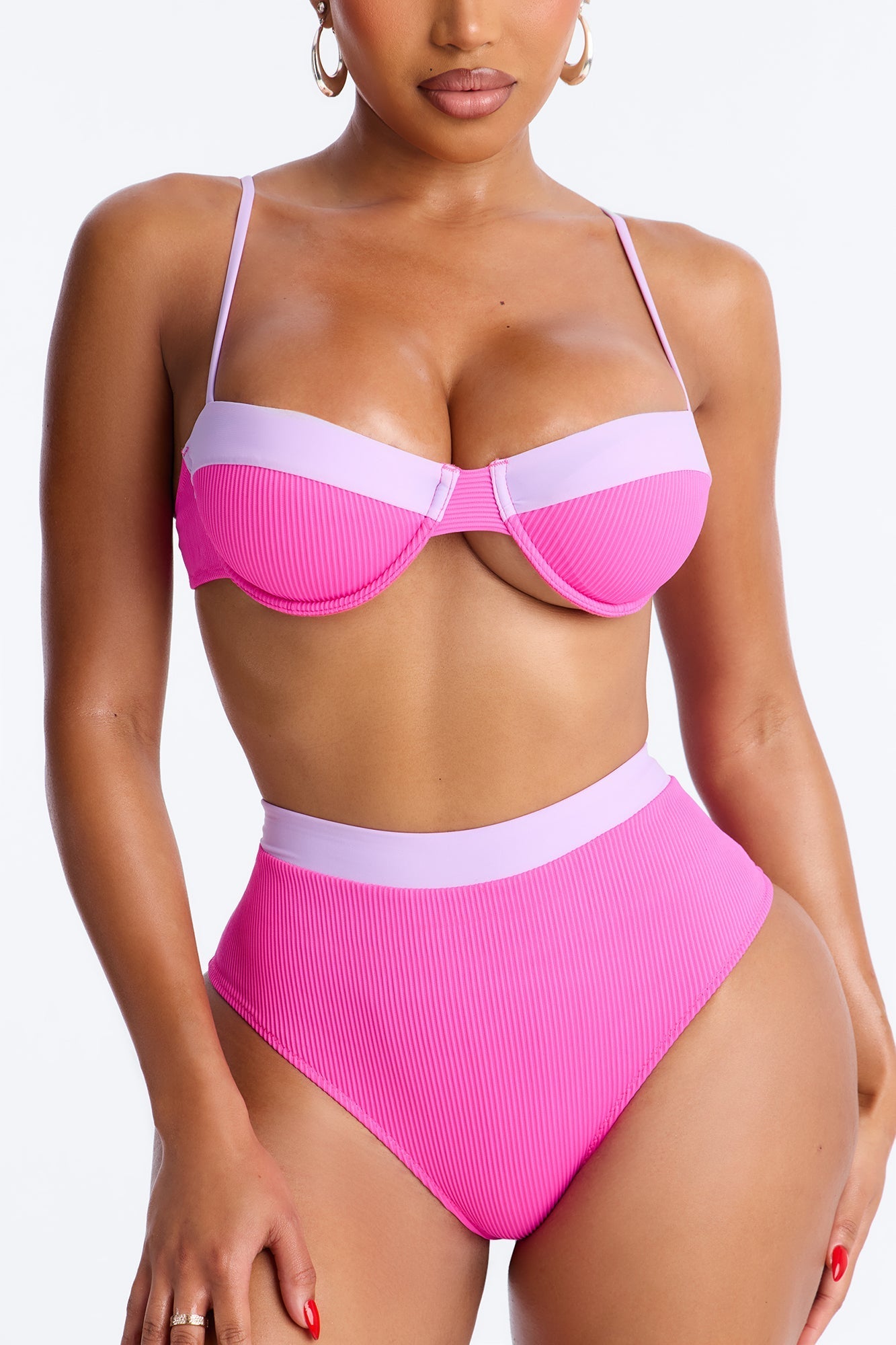 Catching Waves & Baes 2 Piece Bra Cup Bikini Set - Fuchsia/combo NEWFASHIONEDGE
