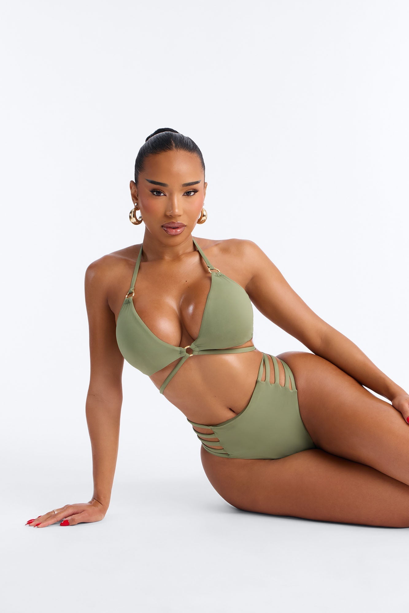 Caught In The Tide 2 Piece Bralette Strappy Bikini Set - Green NEWFASHIONEDGE