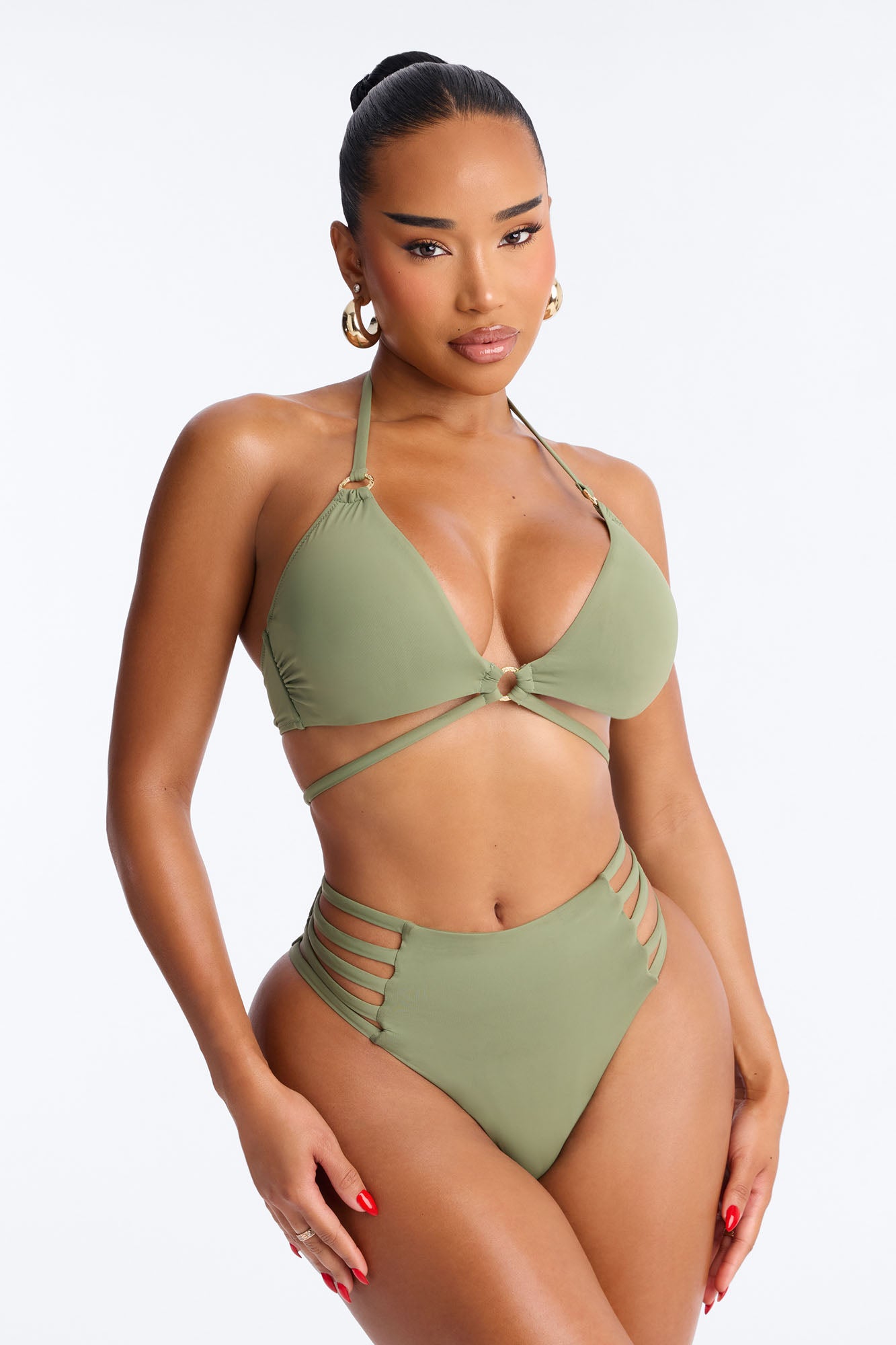 Caught In The Tide 2 Piece Bralette Strappy Bikini Set - Green NEWFASHIONEDGE
