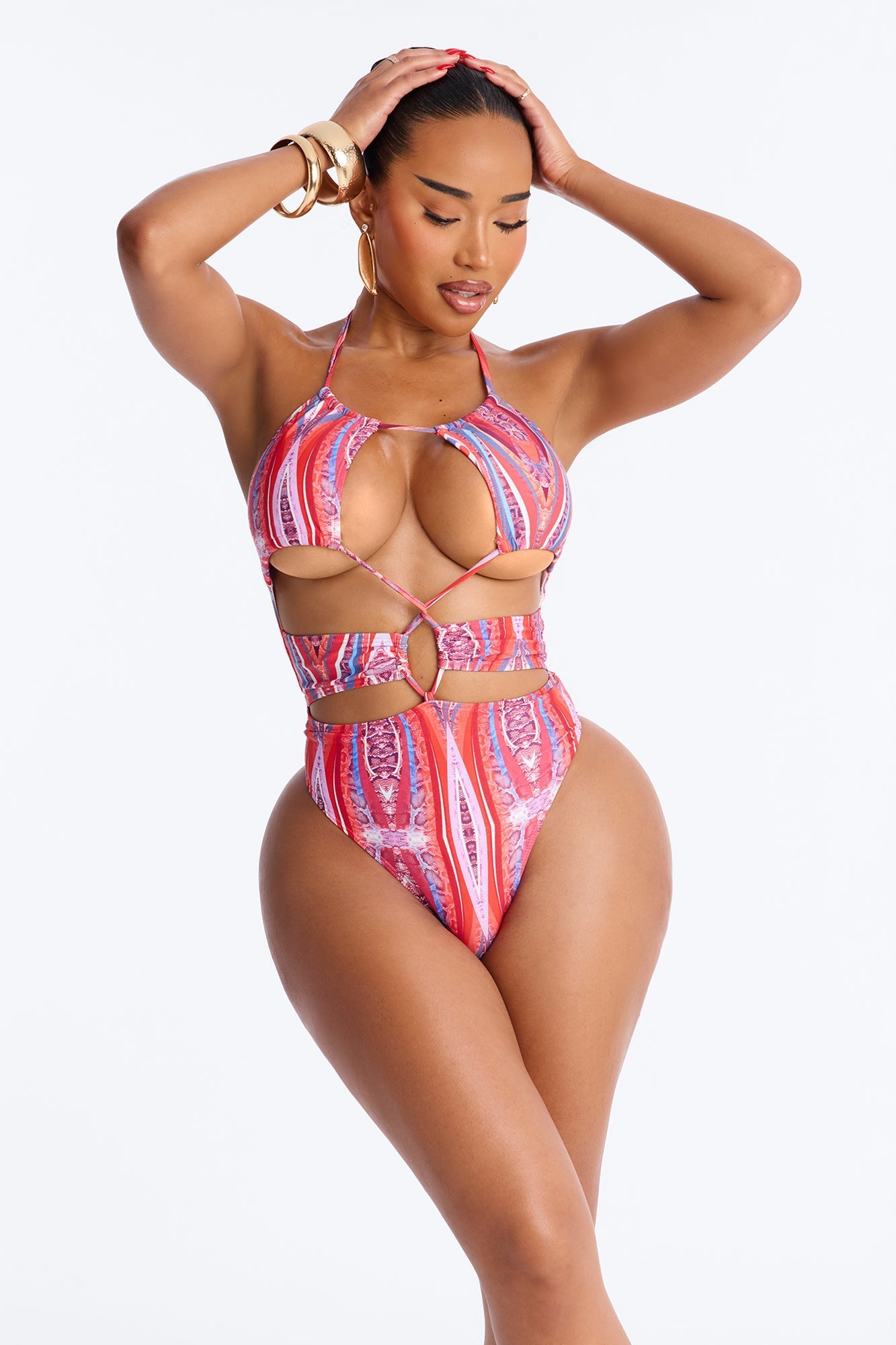 Margarita Dreaming Cutout One Piece Swimsuit - Pink/combo NEWFASHIONEDGE