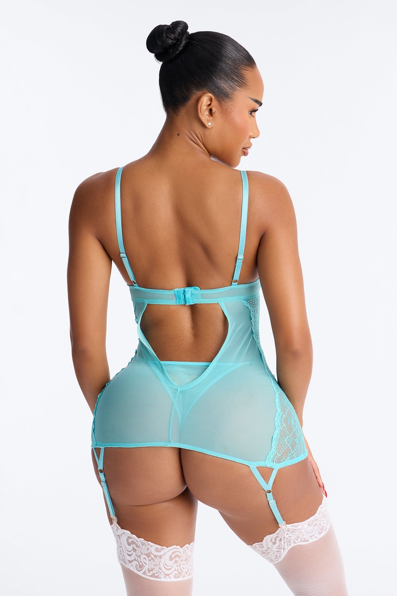 Living So Free Lace Open Cup Chemise - Turquoise NEWFASHIONEDGE