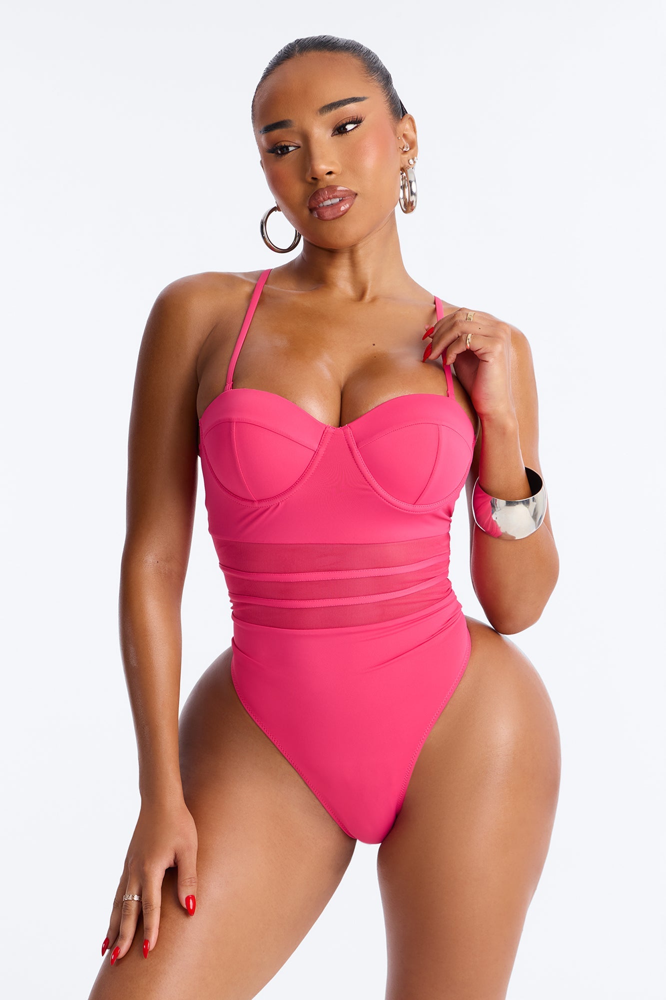 Pier Pressure Underwire Mesh Cutout 1 Piece Swimsuit - Hot Pink Fashion Nova