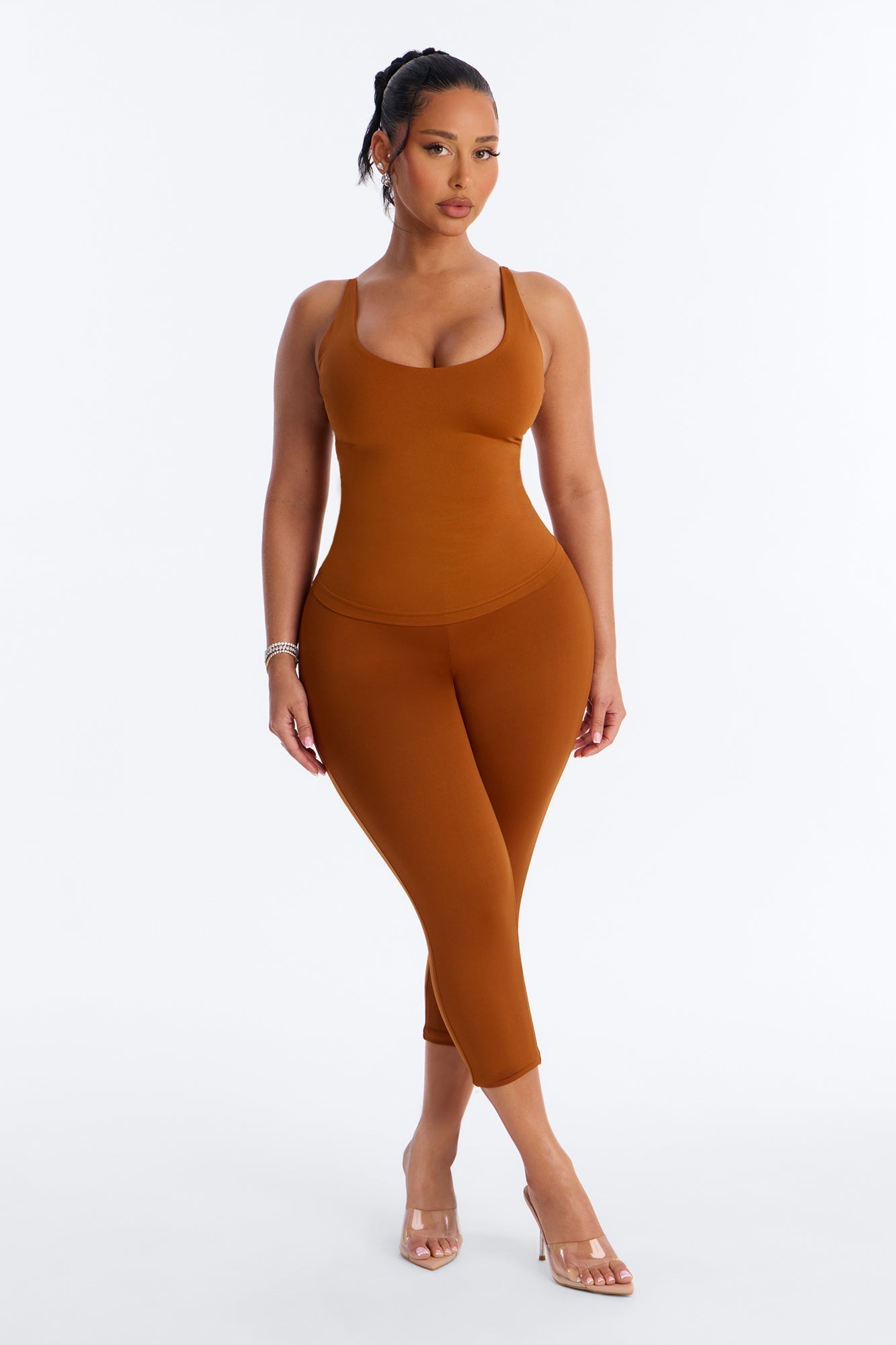 Seamless Smooth Double Lined Scoop Neck Cami Top - Copper