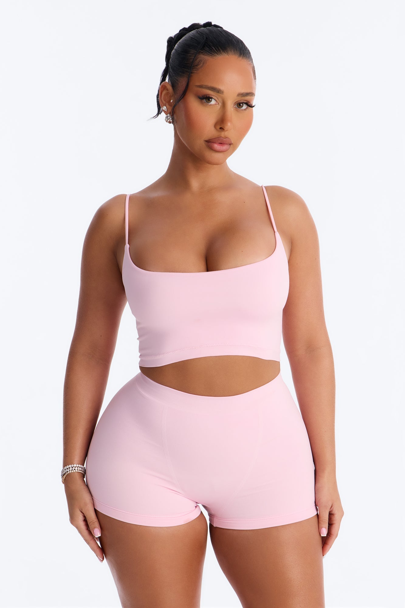 Seamless Smooth Base Layer Double Lined Cami Crop Top - Light Pink