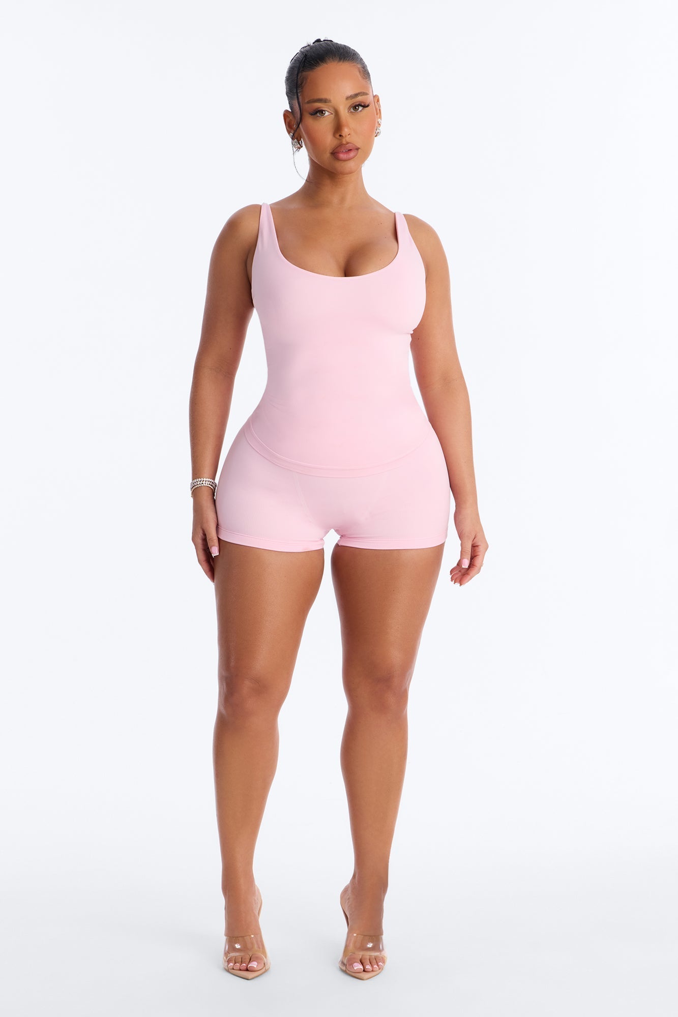 Seamless Smooth Double Lined Scoop Neck Cami Top - Light Pink