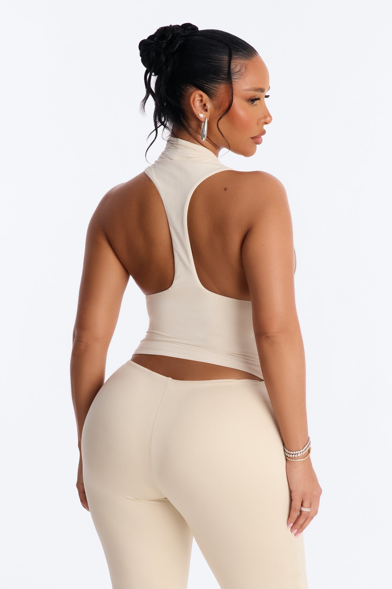 Second Skin Double Lined Mock Neck Racerback Top - Bone NEWFASHIONEDGE