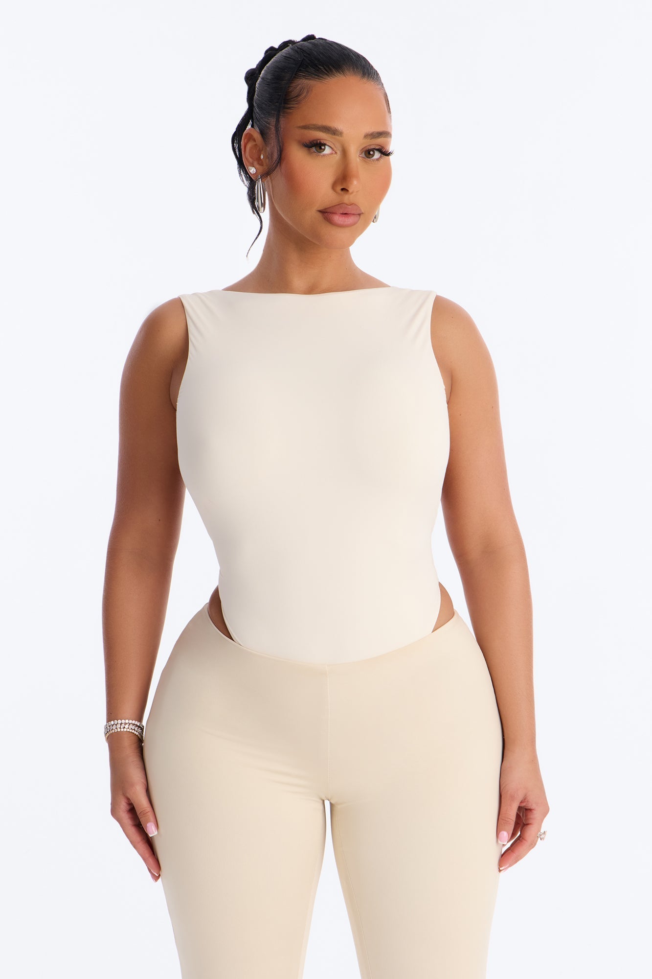 Second Skin Double Lined Backless Bodysuit - Bone NEWFASHIONEDGE