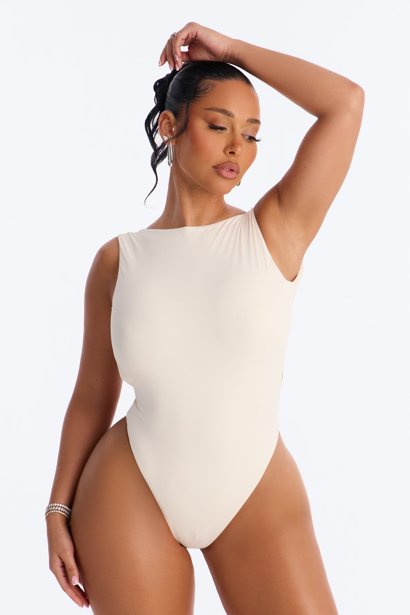 Second Skin Double Lined Backless Bodysuit - Bone NEWFASHIONEDGE