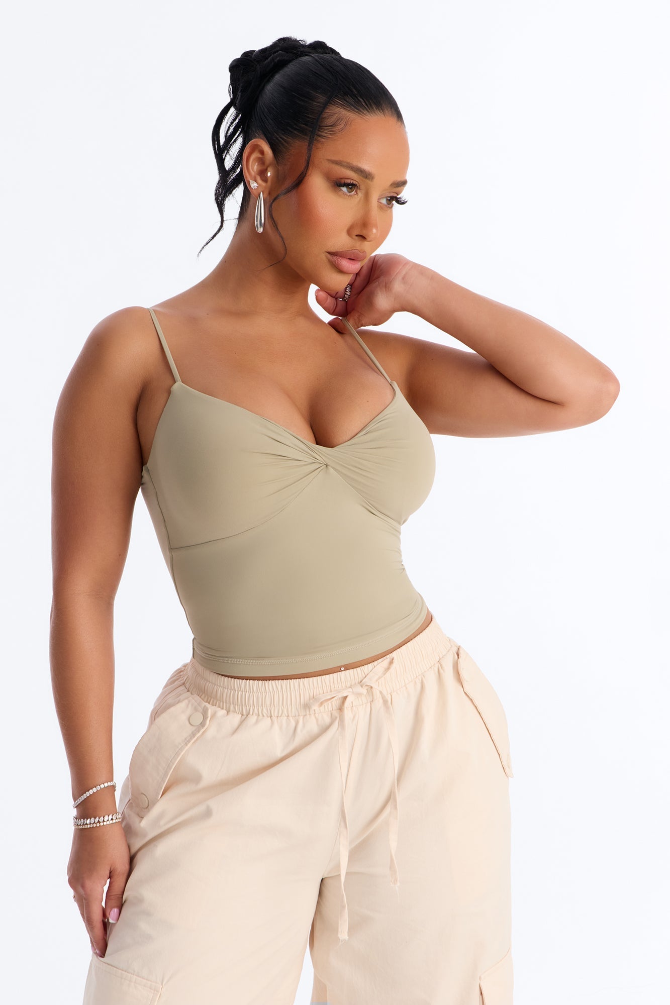 Second Skin Double Lined Twist Cami - Olive Fashion Nova