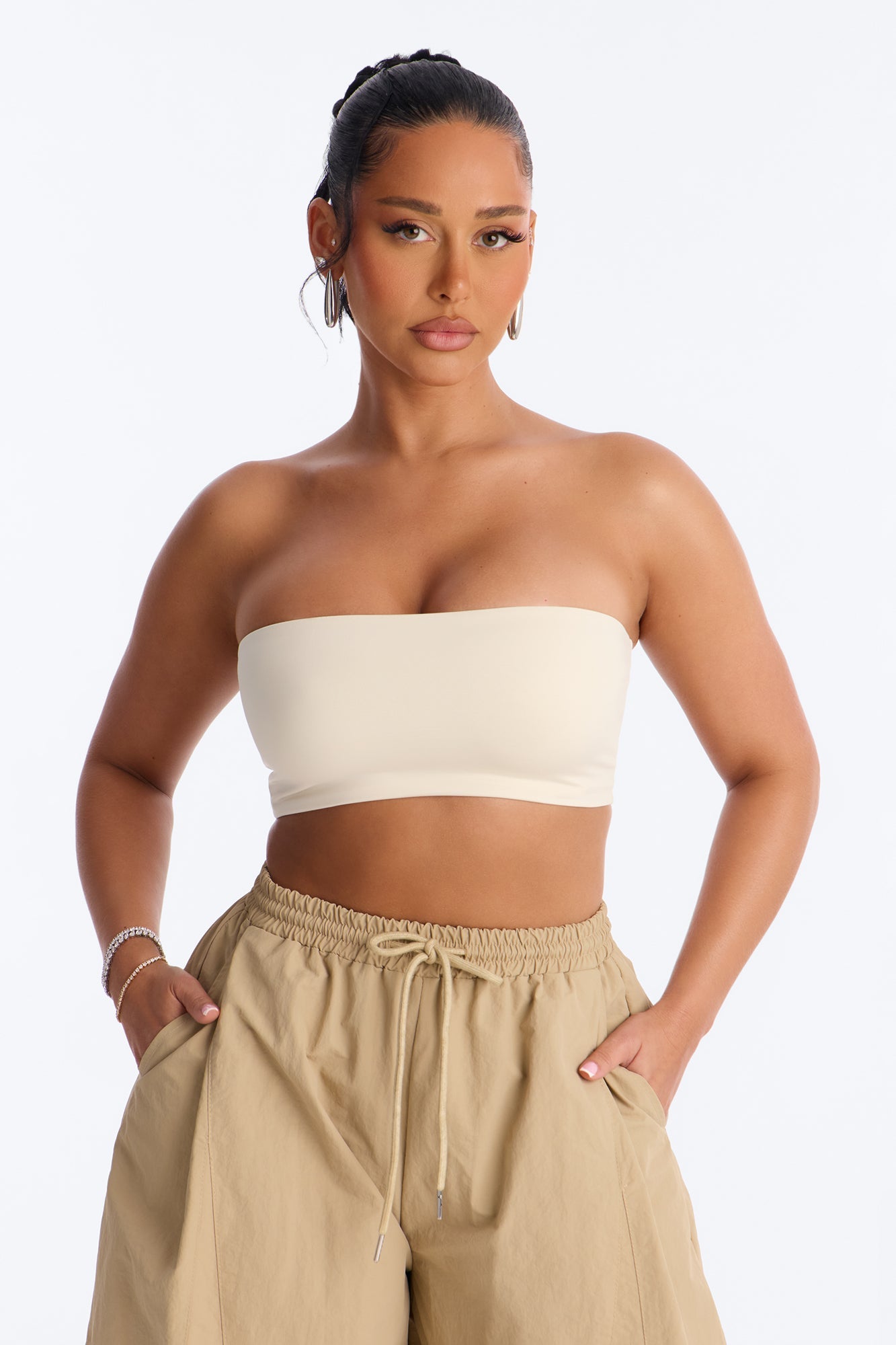 Contour Double Lined Strapless Bandeau Top - Bone Fashion Nova