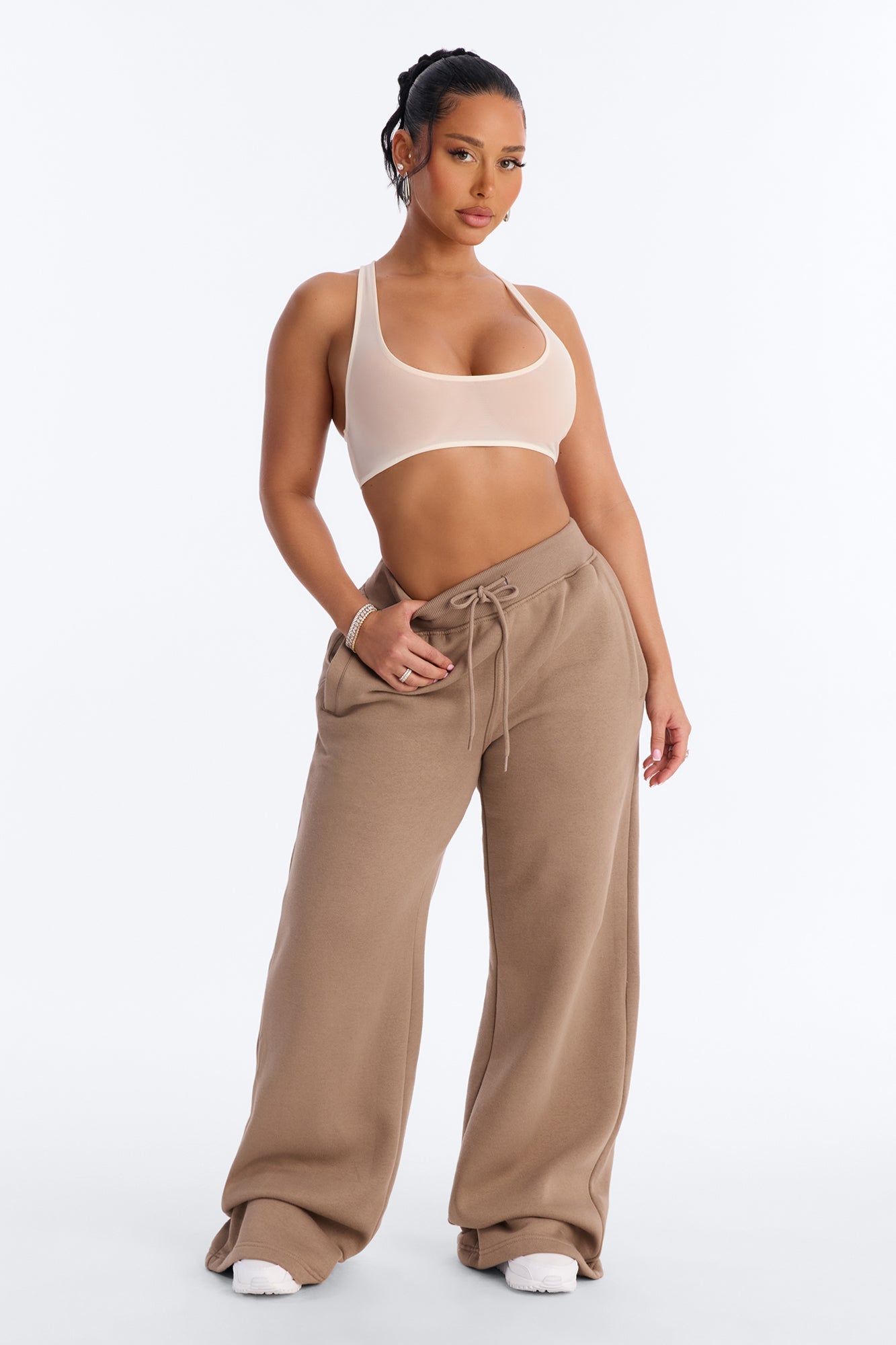 Power Mesh Racerback Bra Top - Bone