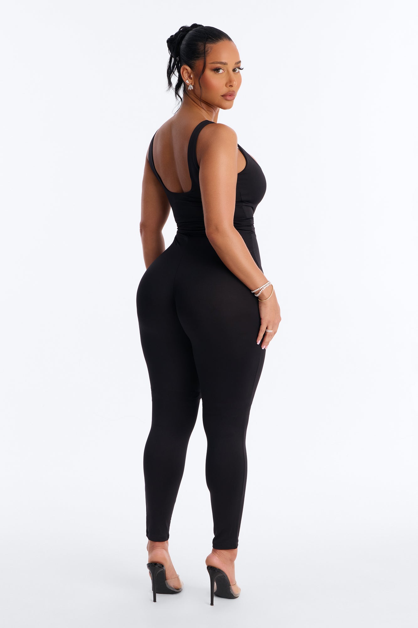 Contour Double Lined Sleeveless Square Neck Jumpsuit - Black NEWFASHIONEDGE