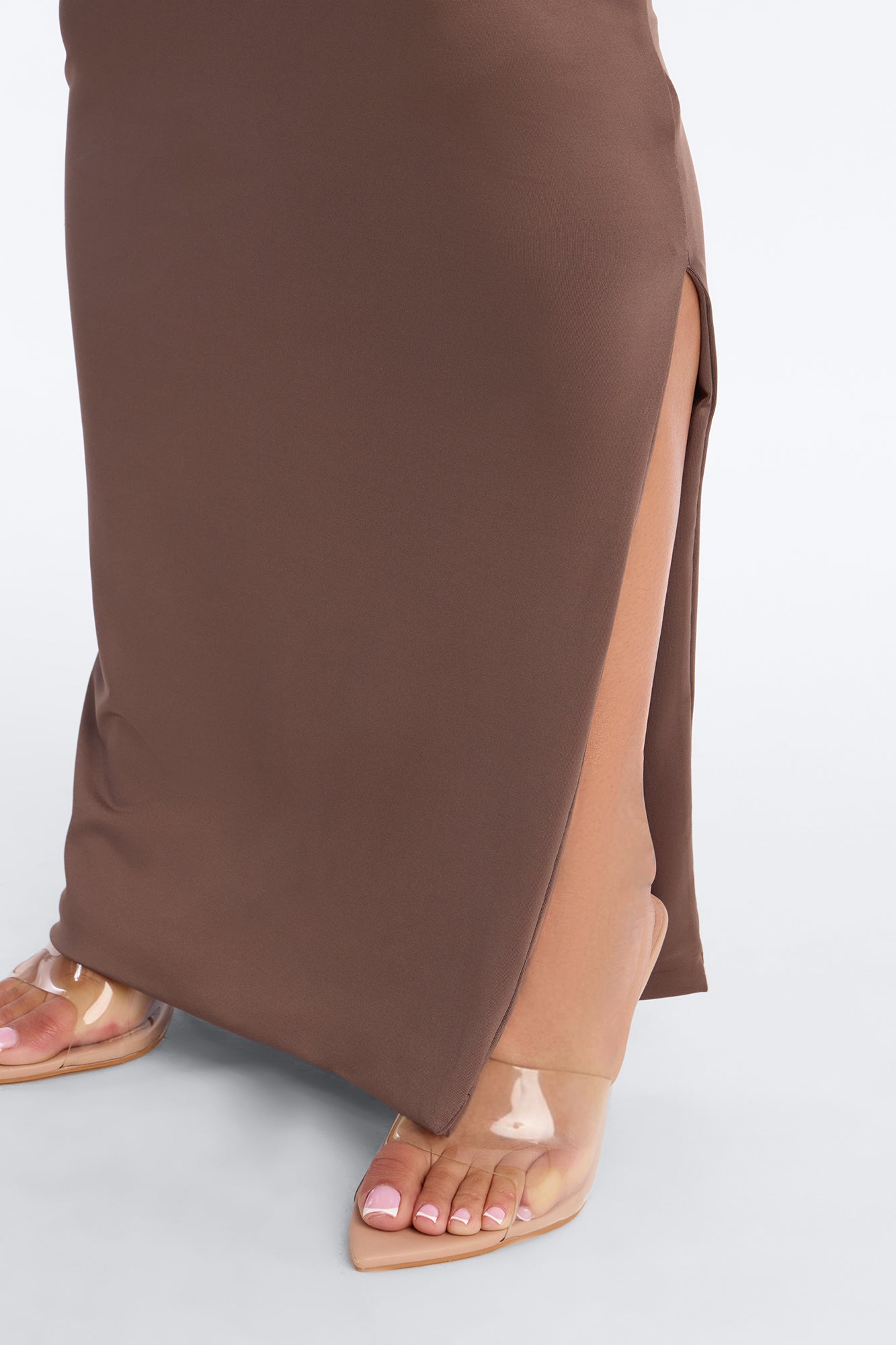 Contour Double Lined Scoop Neck Spaghetti Strap Maxi Dress - Brown NEWFASHIONEDGE