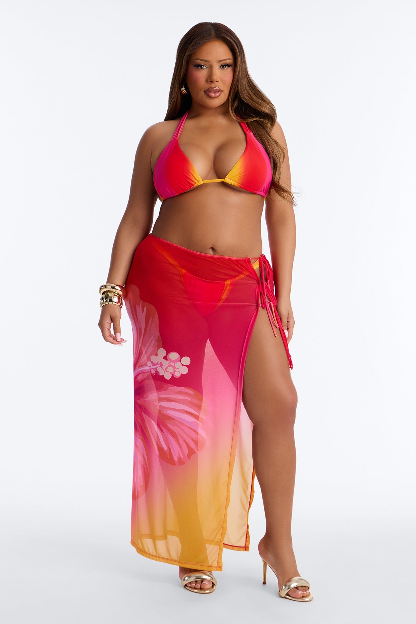 Sunkissed Paradise 3 Piece Bikini Set - Orange/combo Fashion Nova
