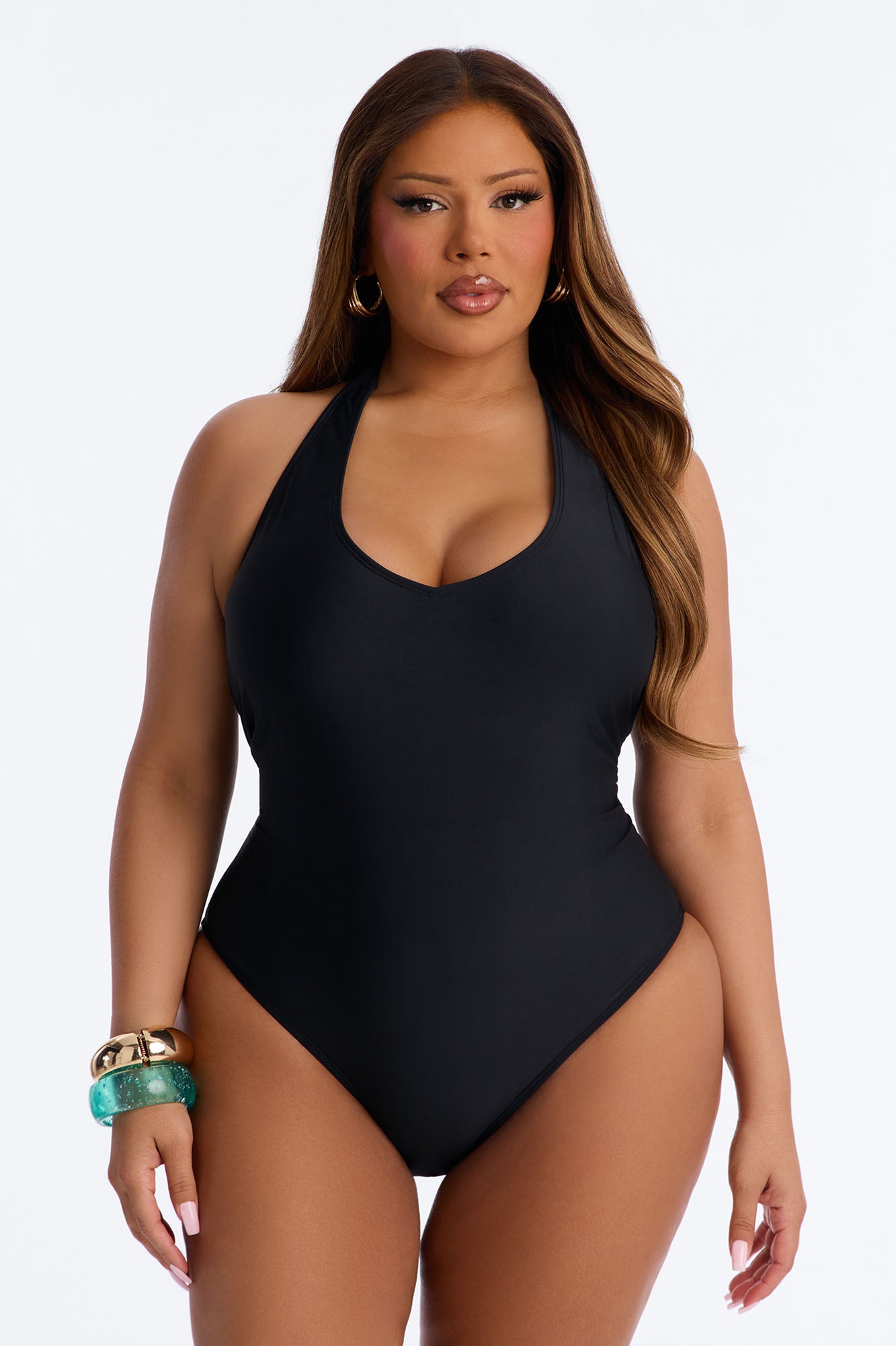Summer Fling Scoop Neck 1 Piece Swimsuit - Black NEWFASHIONEDGE