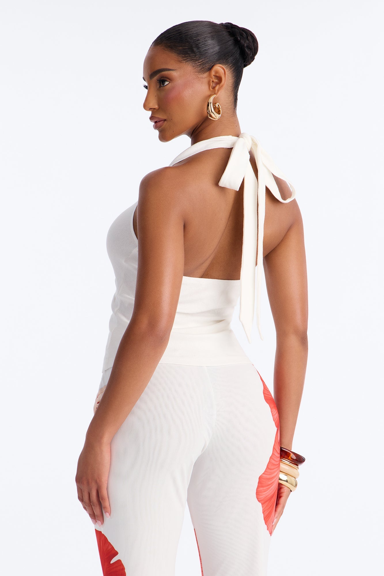 Haley Hardware Ruched Ribbed Halter Top - White Fashion Nova