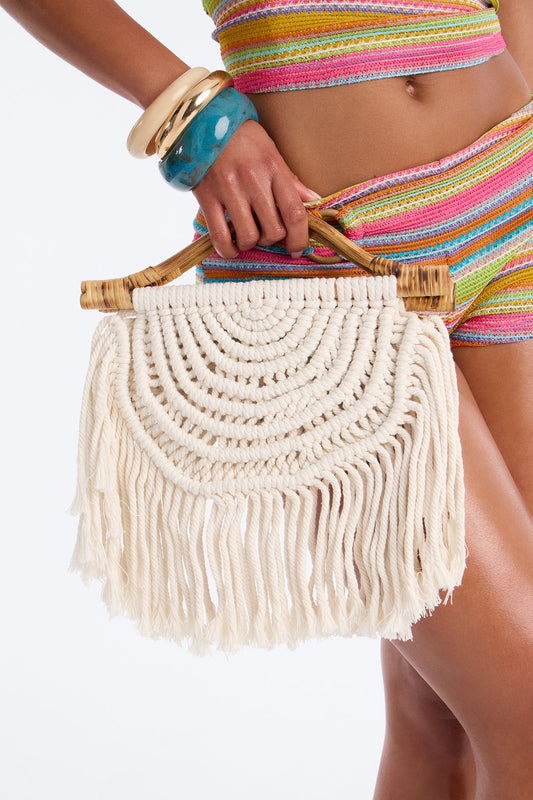 Tropical Thread Crochet Satchel Handbag - Natural/Combo