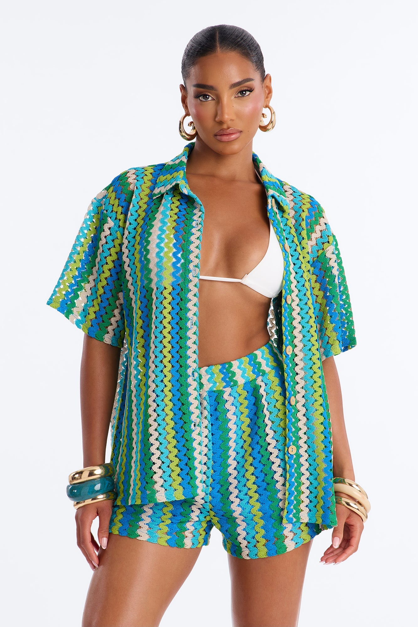 Marimar Crochet Short Set - Green/combo Fashion Nova