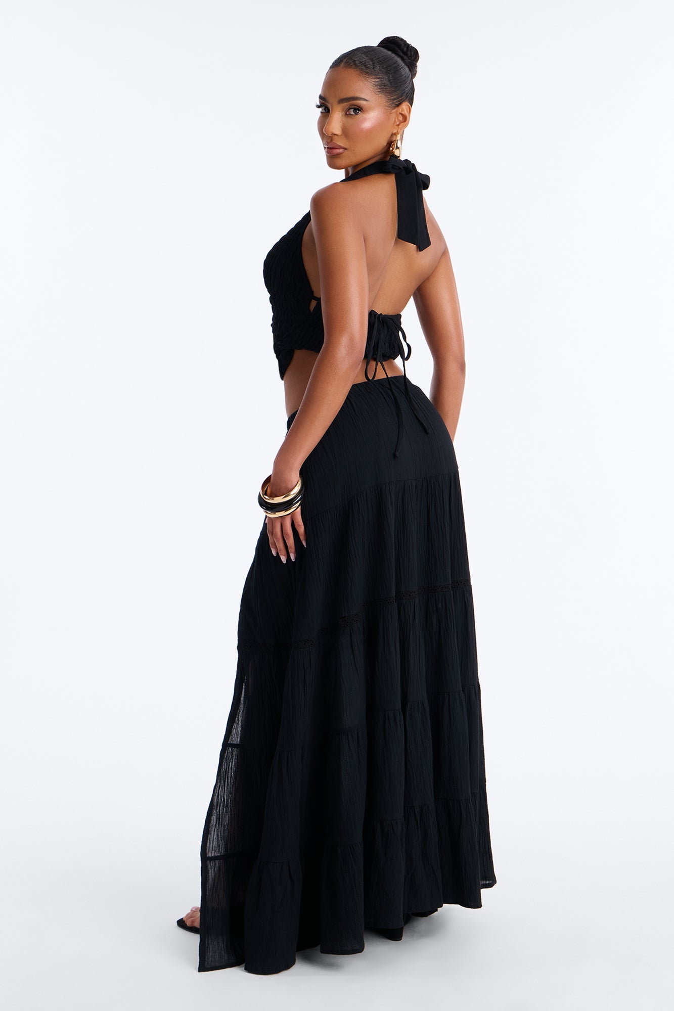 Bohemian Bliss Tiered Gauze Maxi Skirt - Black Fashion Nova