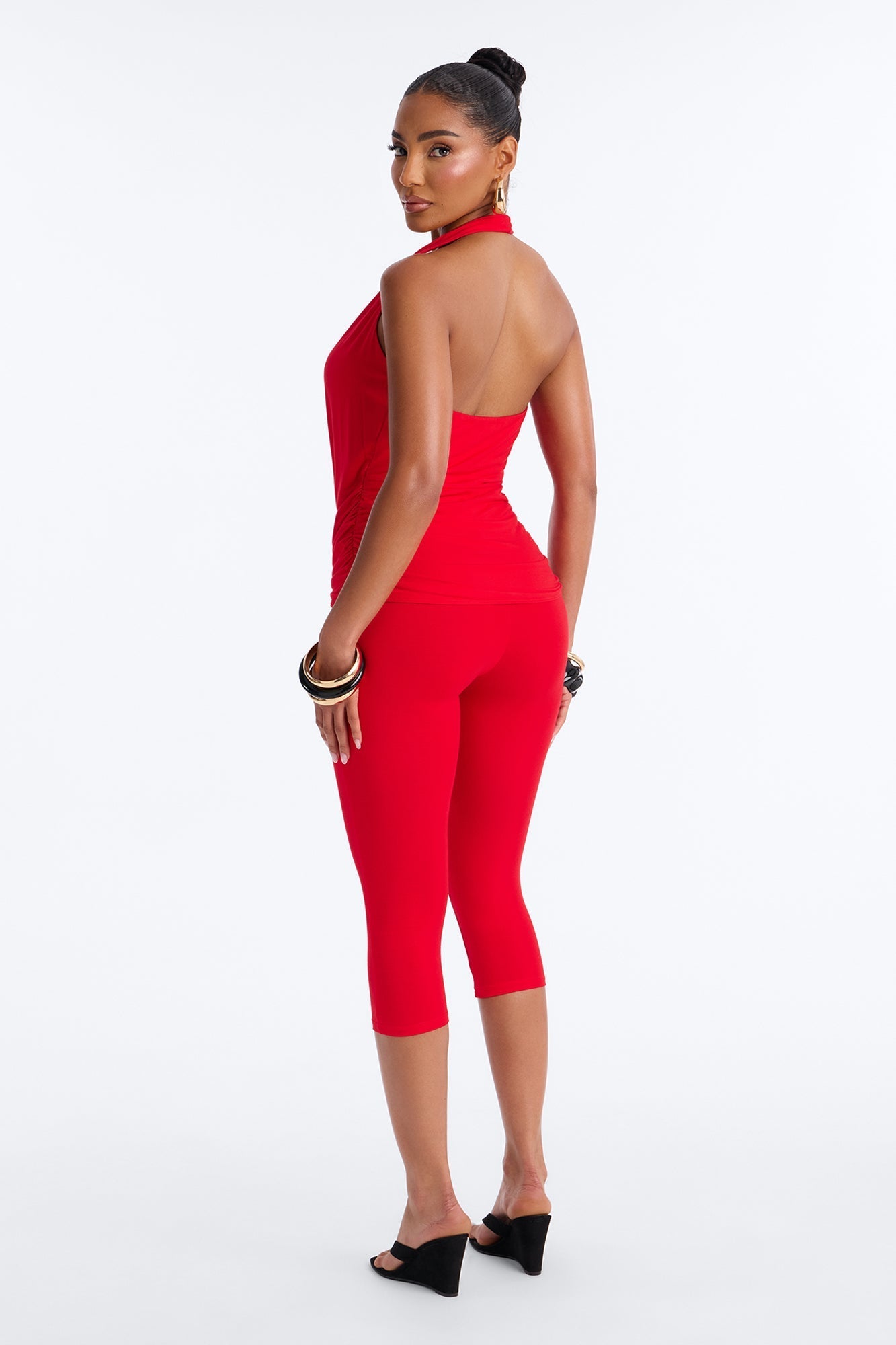 Karla Plunge Capri Catsuit - Red NEWFASHIONEDGE