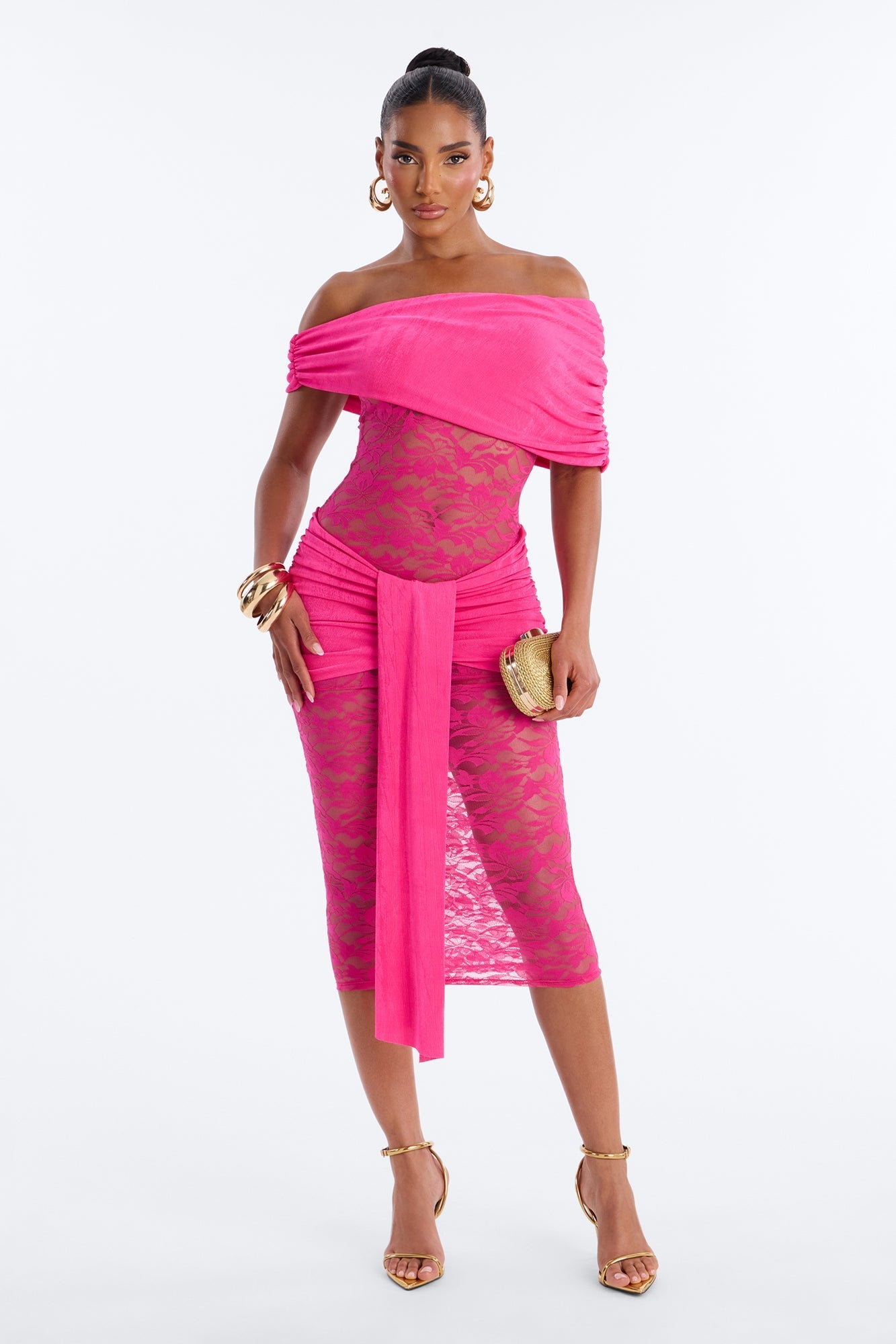 Shanaya Lace Midi Dress - Magenta NEWFASHIONEDGE