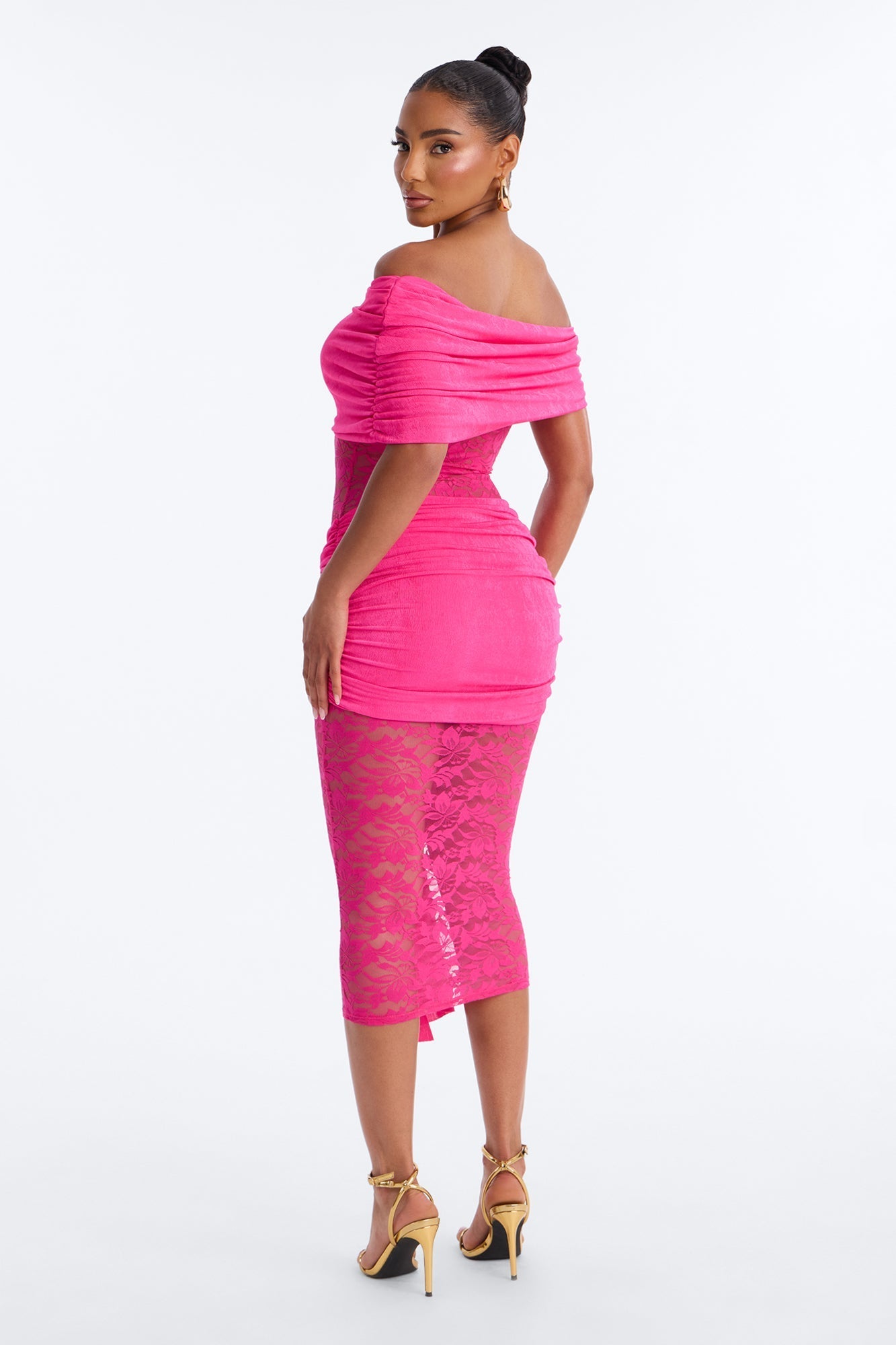 Shanaya Lace Midi Dress - Magenta NEWFASHIONEDGE