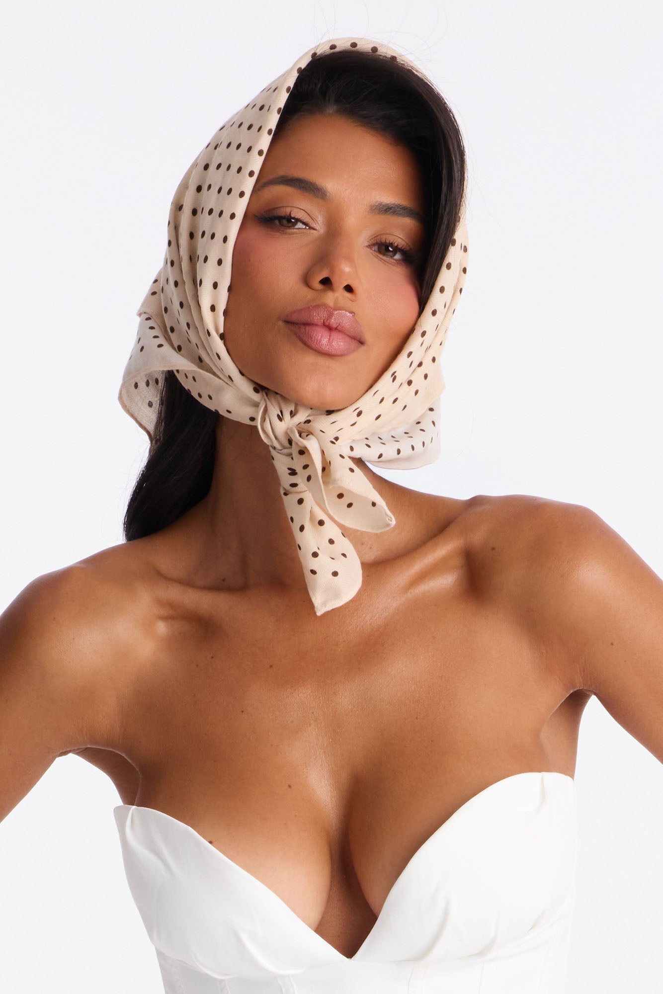 Kaitlyn Polka Dot Head Scarf - Taupe NEWFASHIONEDGE