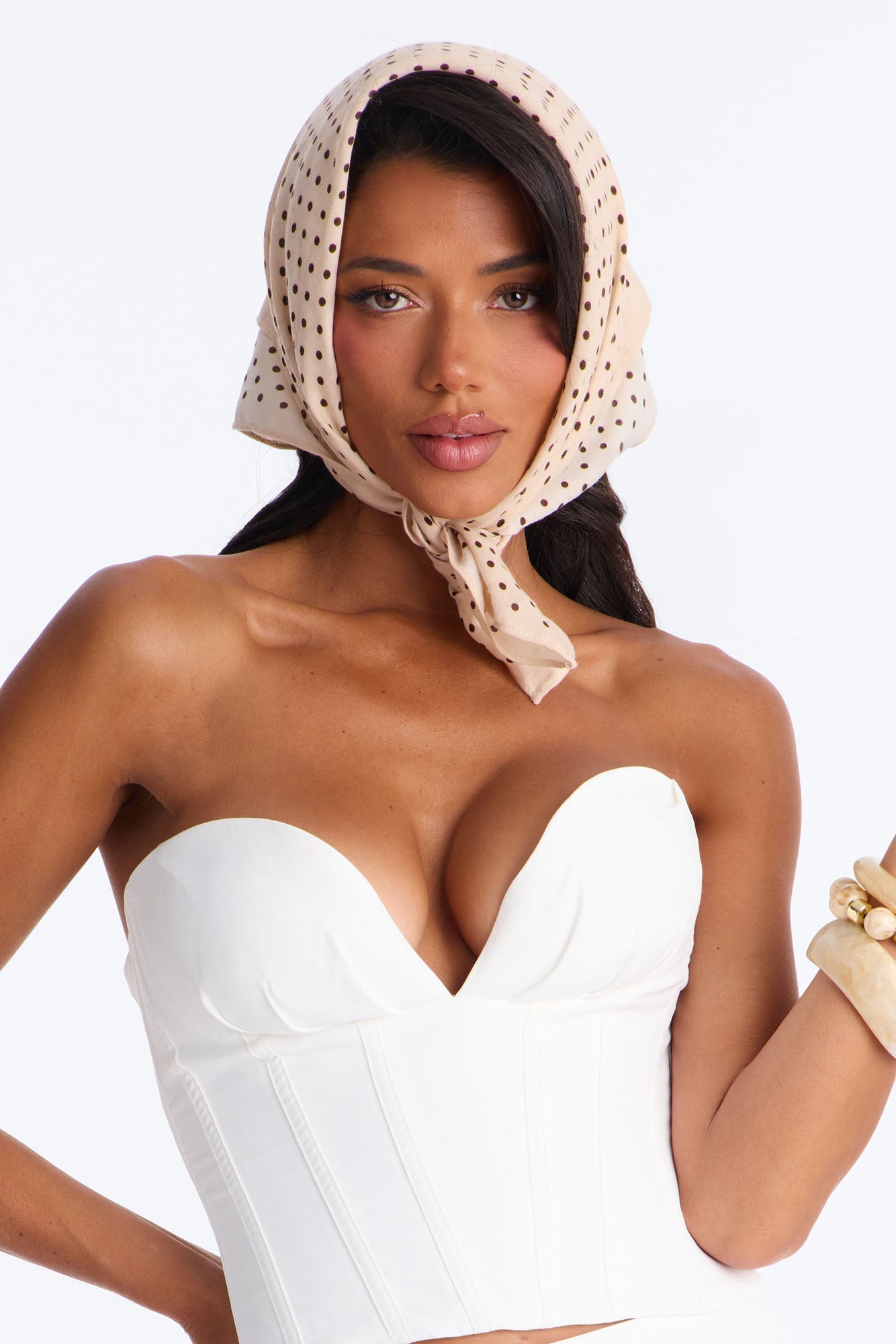 Kaitlyn Polka Dot Head Scarf - Taupe NEWFASHIONEDGE