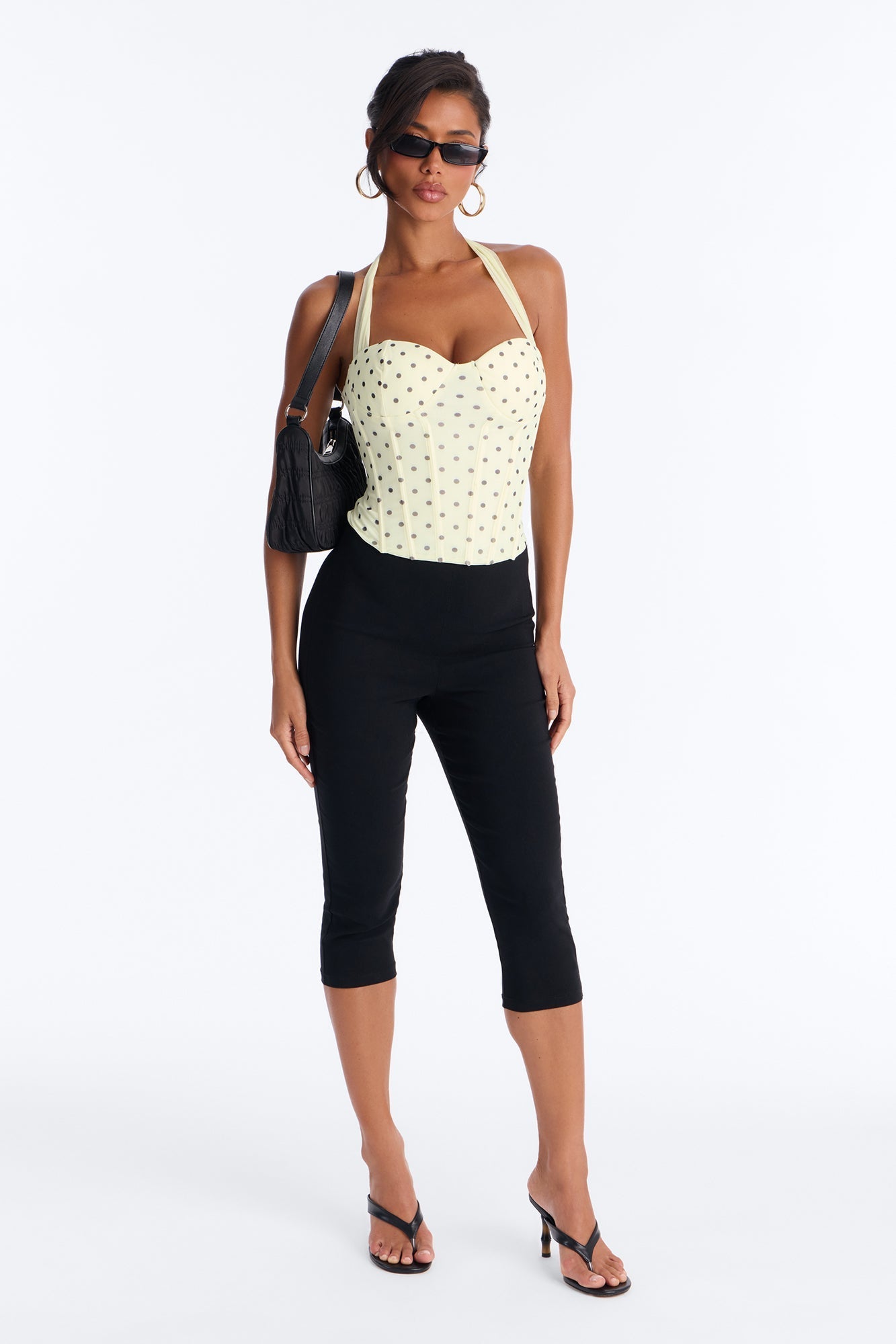 Sabrina Mesh Polka Dot Corset Halter Top - Yellow/combo