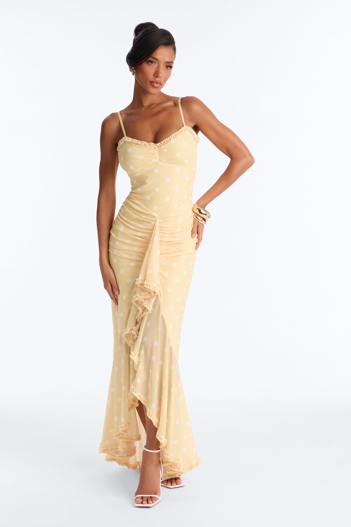 Paige Polka Dot Mesh Maxi Dress - Yellow/combo