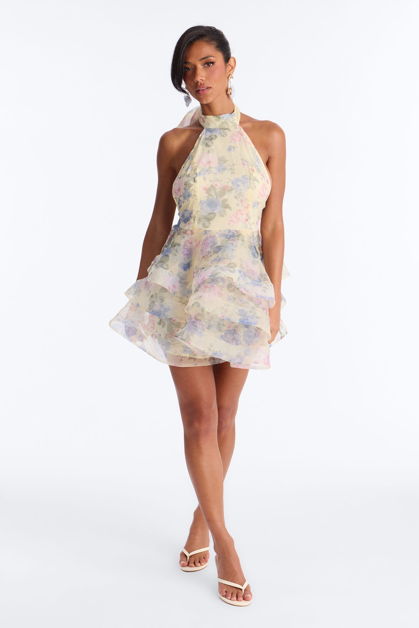 Maria Backless Floral Organza Mini Dress - Butter Yellow