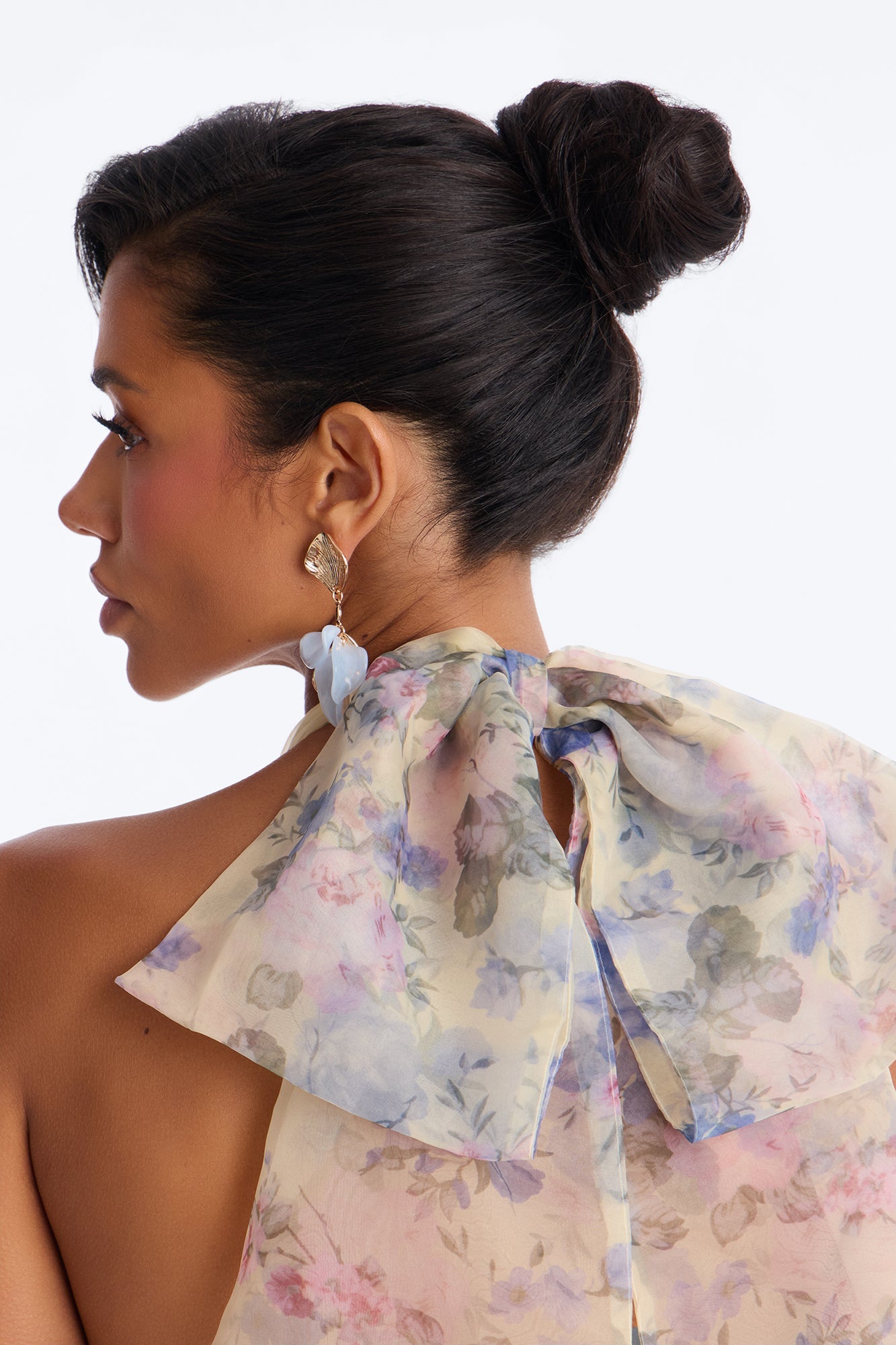 Maria Backless Floral Organza Mini Dress - Butter Yellow