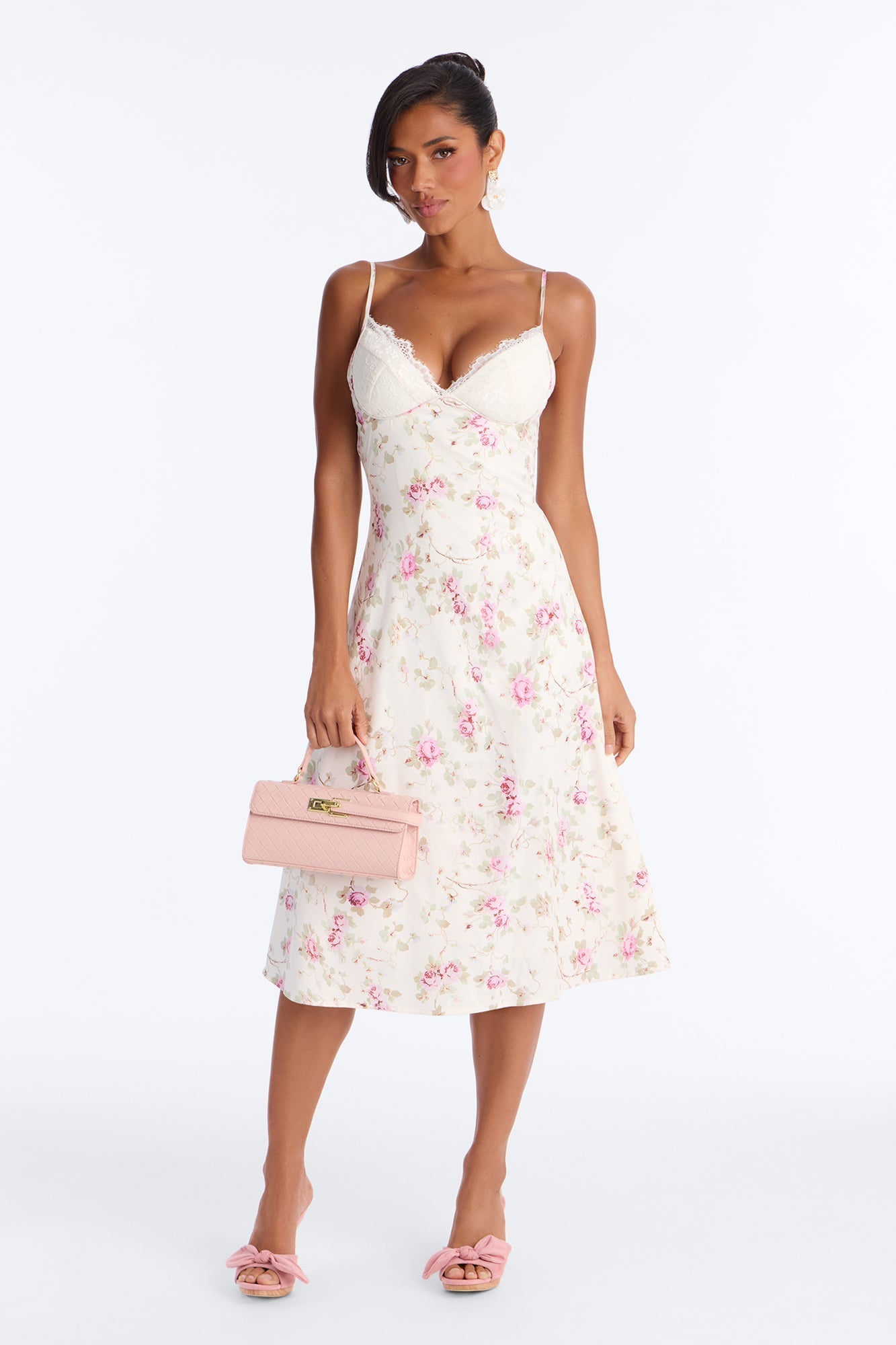 Jessalyn Floral Midi Dress - White/combo NEWFASHIONEDGE