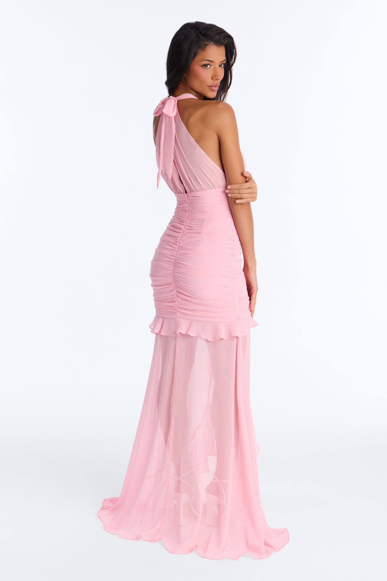 In The Clouds Ruffle Chiffon Maxi Dress - Pink NEWFASHIONEDGE