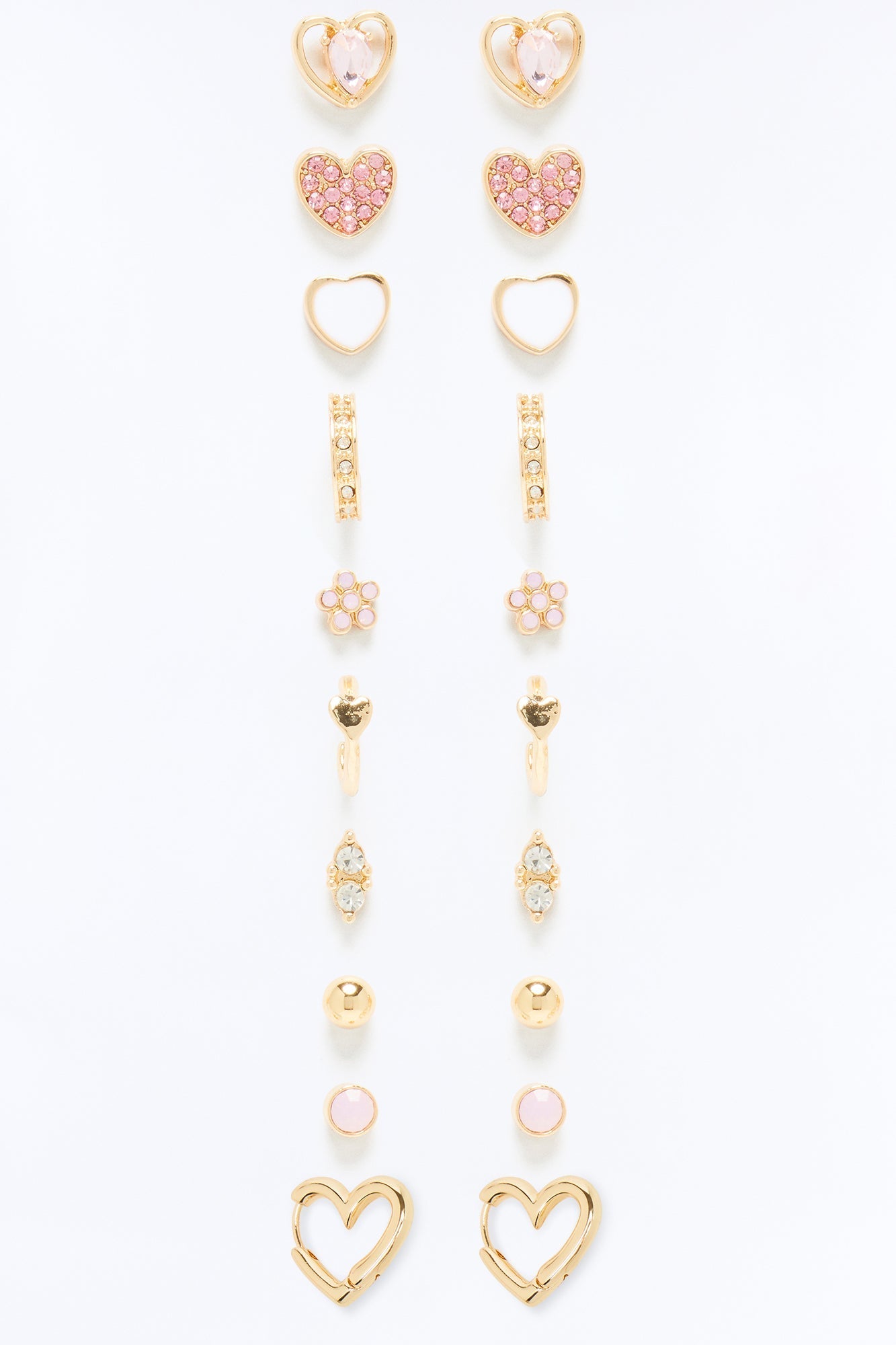Beloved Hearts 10 Pair Multi Earring Set - Gold/Pink
