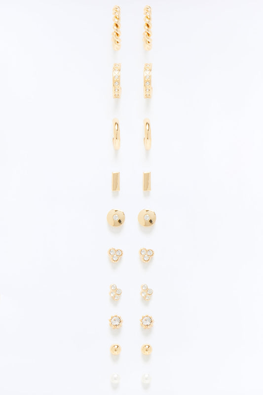 Effortless Rotation 10 Pair Multi Earring Set - Gold