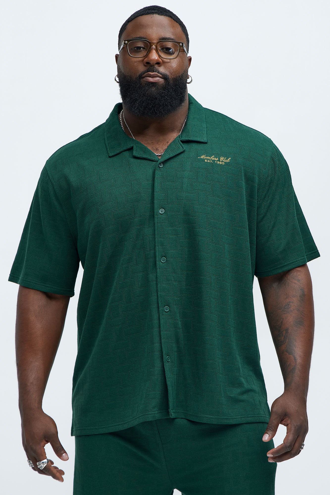 Vintage Short Sleeve Button Up Shirt - Hunter Green