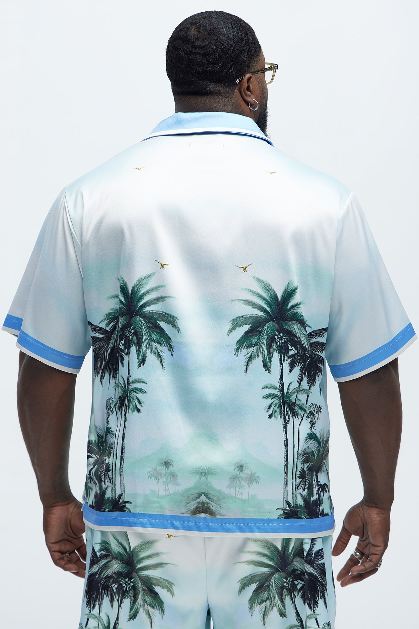 Cockatiel And Palm Resort Button Up Shirt - Multi Color