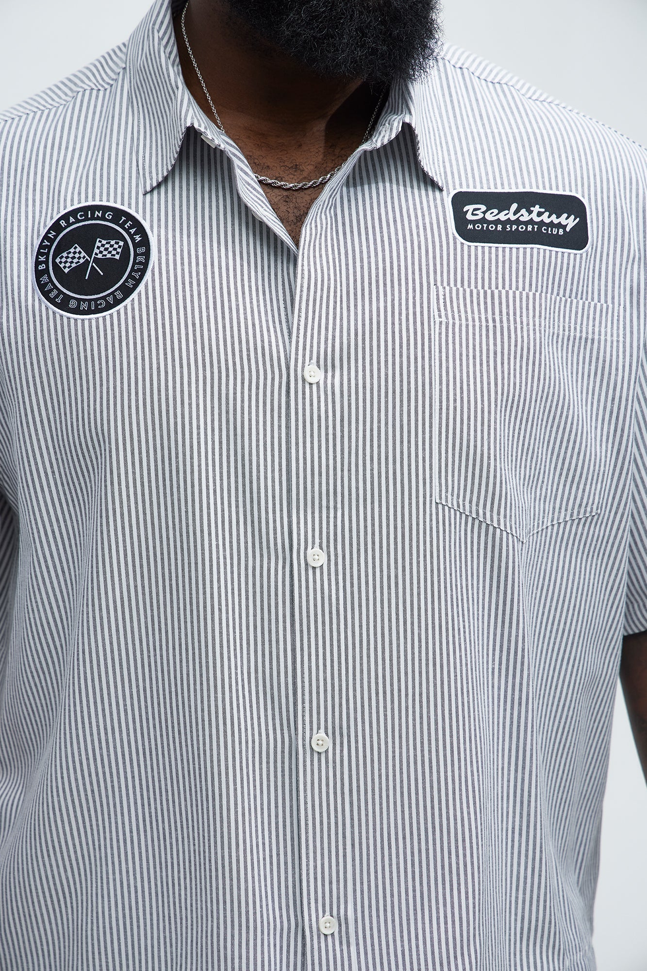 Cropped Bedstuy Patch Button Up Shirt - Black/White