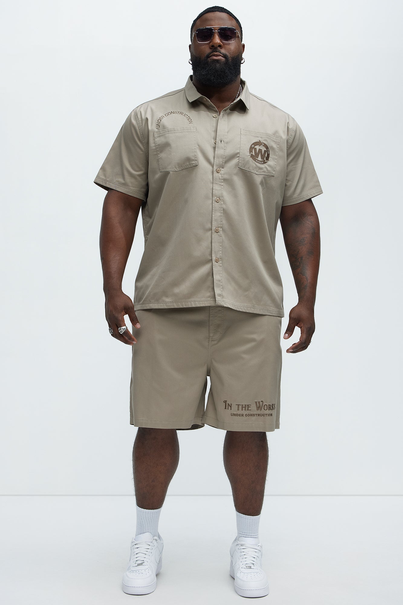 In The Works Short Sleeve Button Up Shirt - Stone