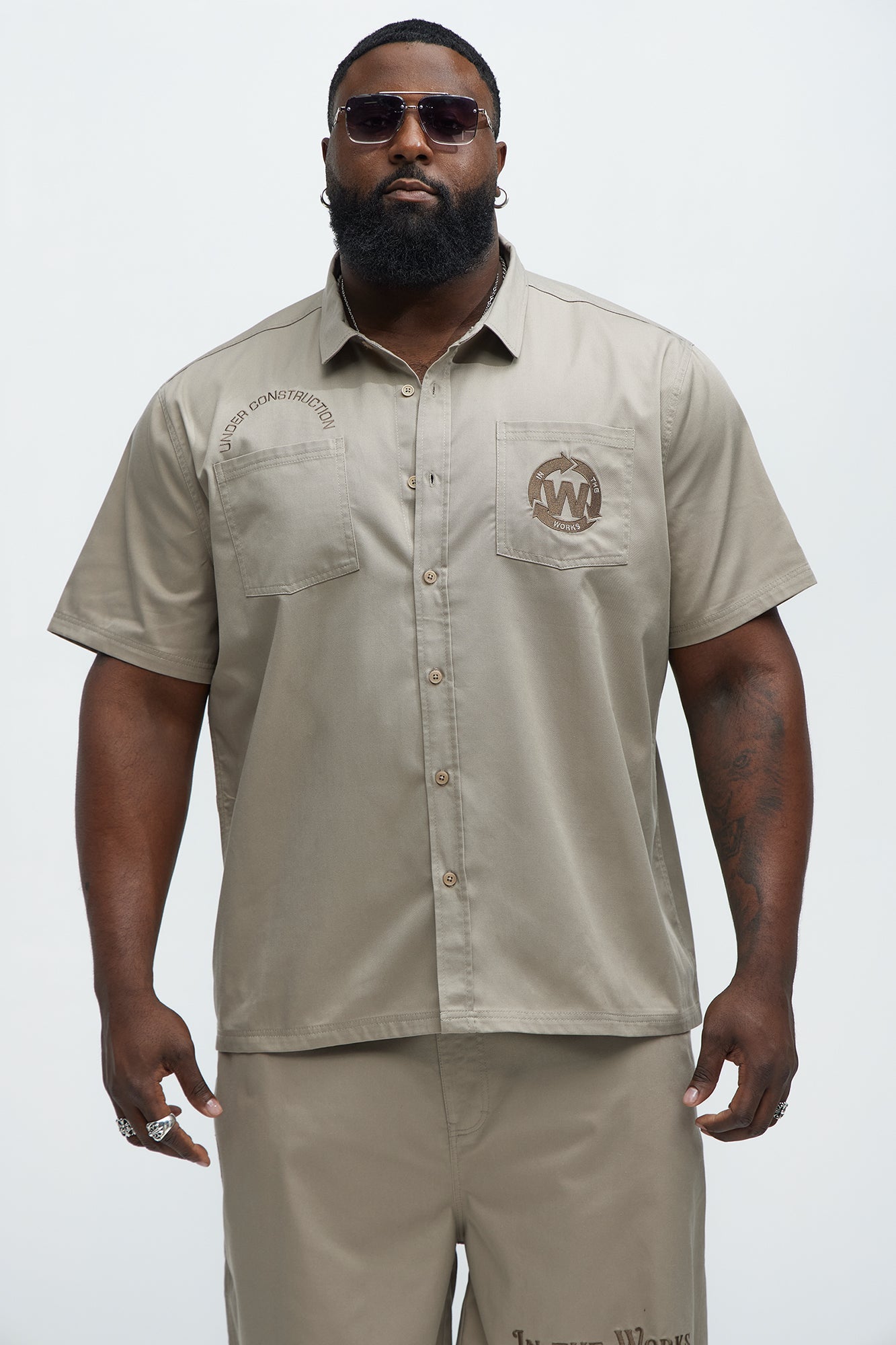 In The Works Short Sleeve Button Up Shirt - Stone