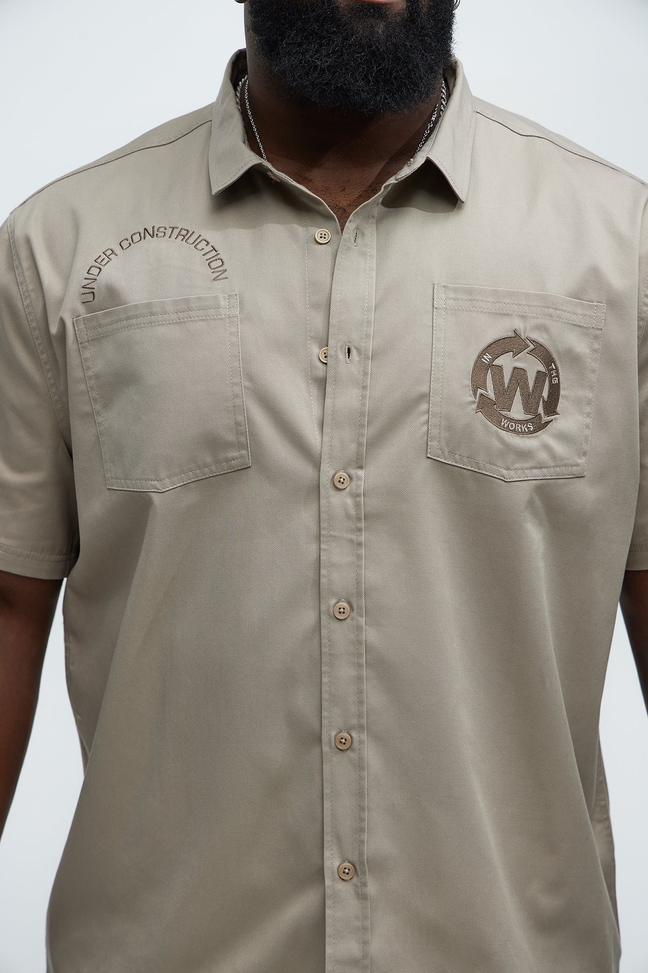 In The Works Short Sleeve Button Up Shirt - Stone