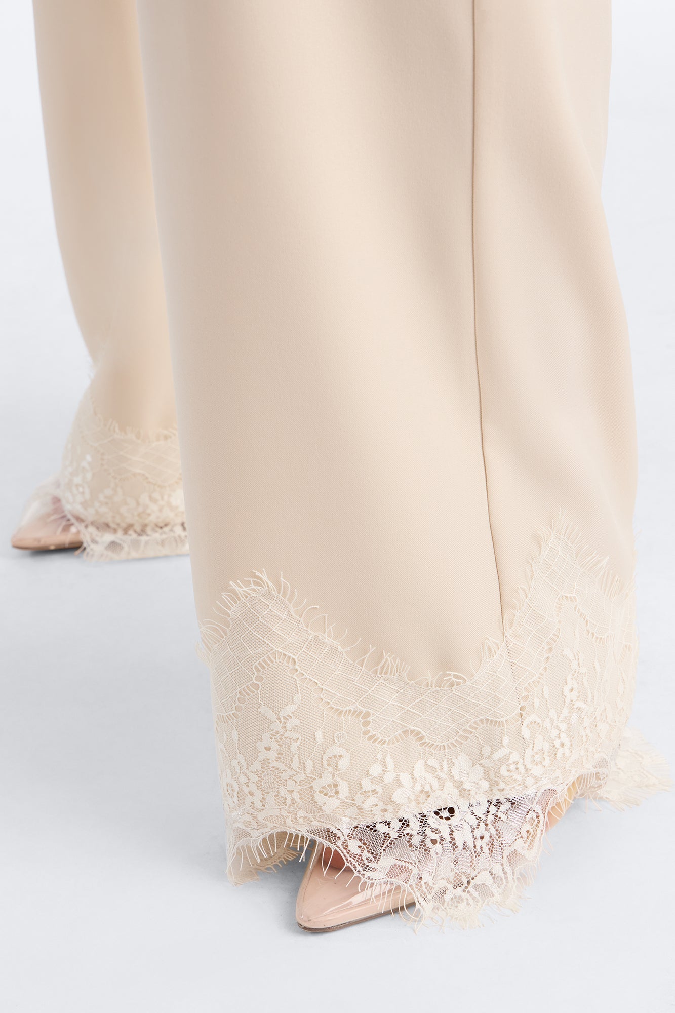 About You Lace Trim Straight Leg Trouser - Bone