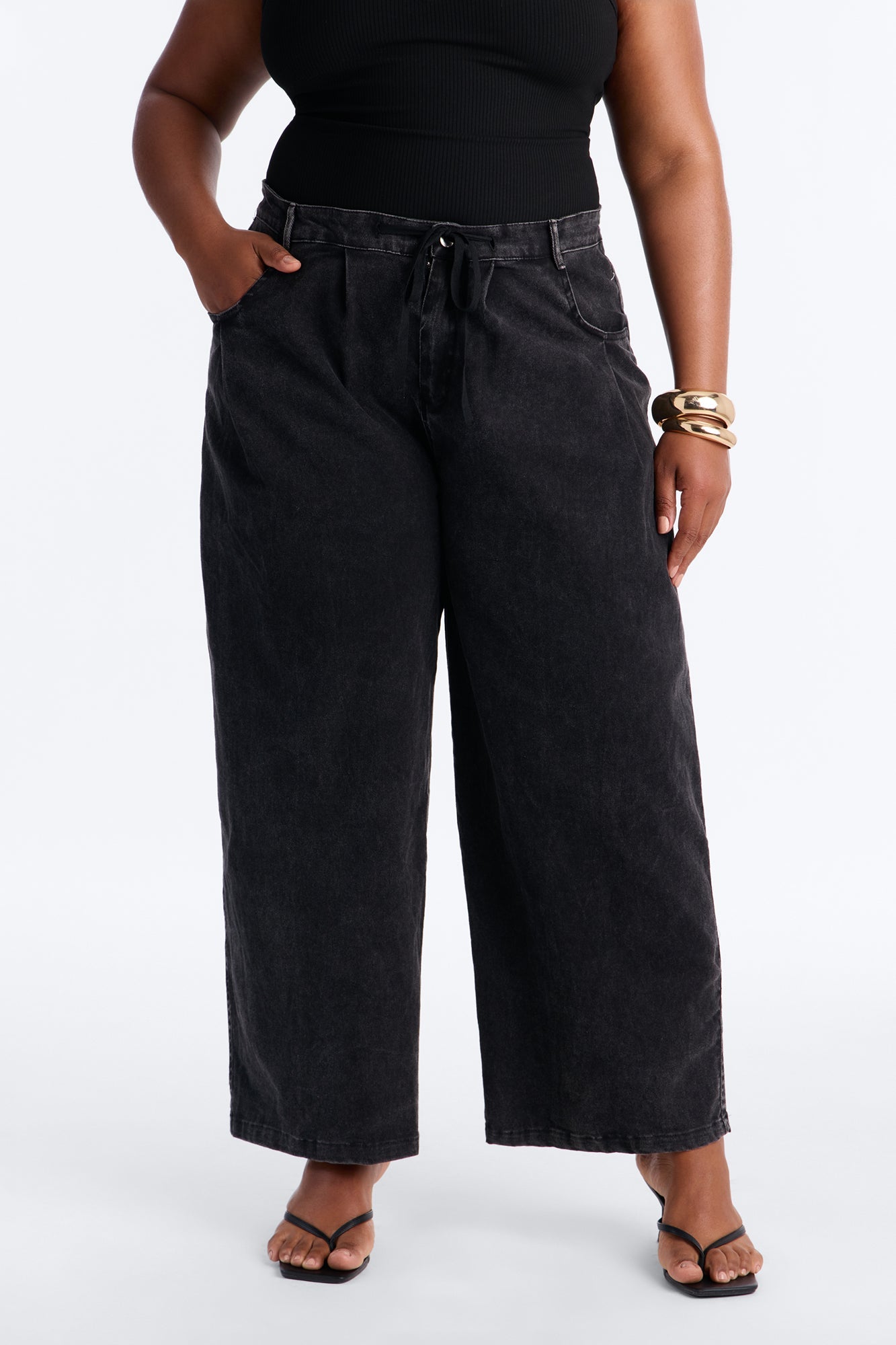 Georgie Washed Twill Barrel Leg Pant 33″ - Black Fashion Nova