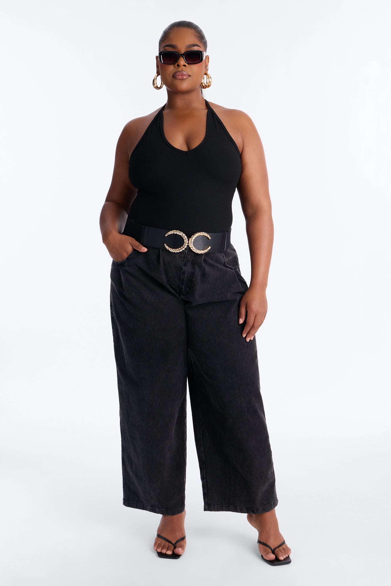 Georgie Washed Twill Barrel Leg Pant 33″ - Black Fashion Nova
