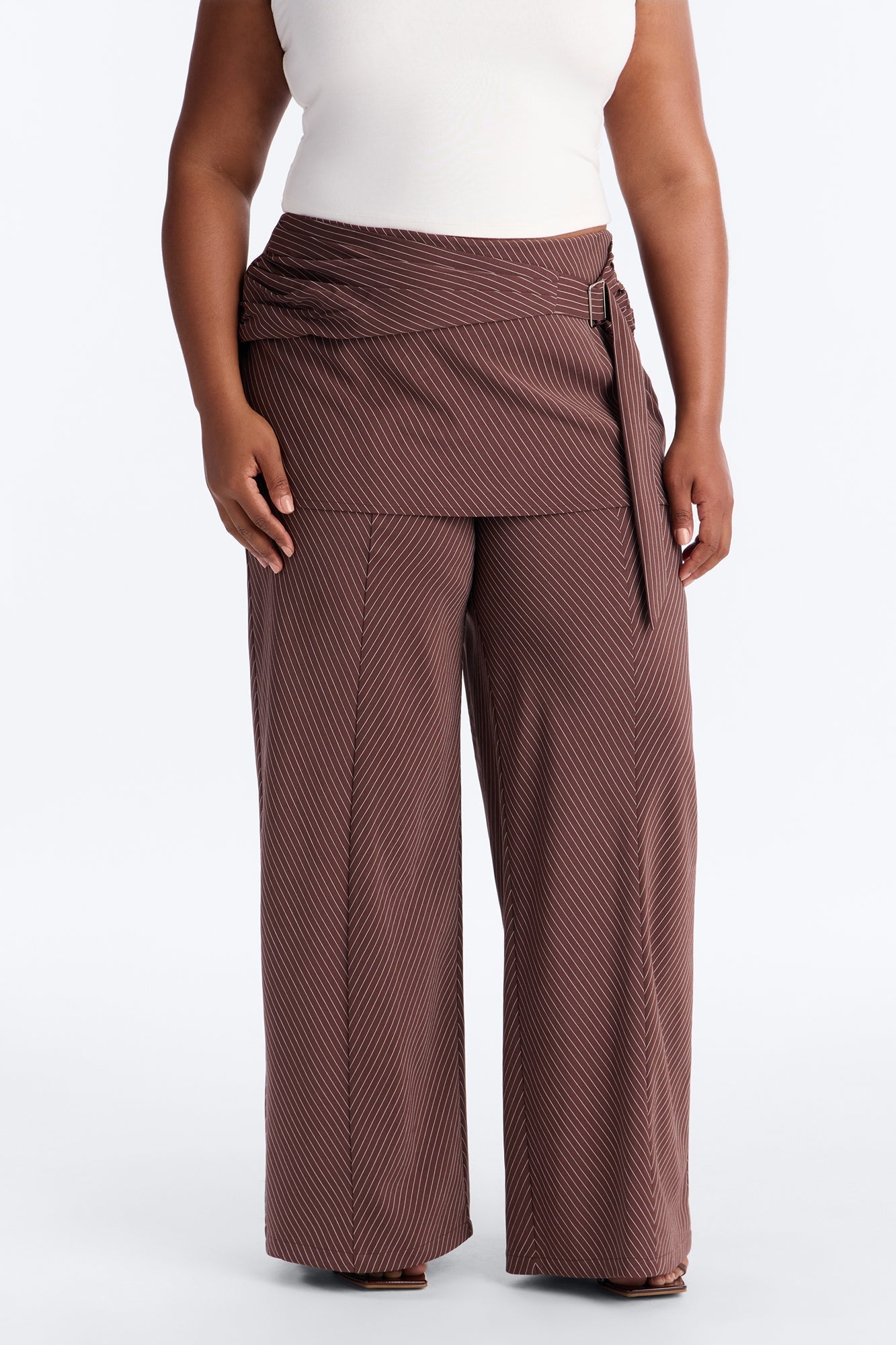 Cummerbund Wrap Waist Skirt Trouser - Brown NEWFASHIONEDGE